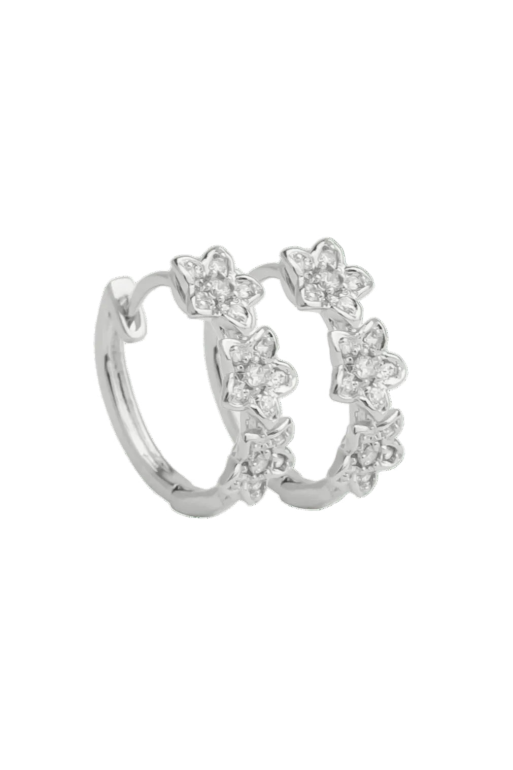 Margarita Daisy Spanish Hoop Earrings in silver on a transparent background