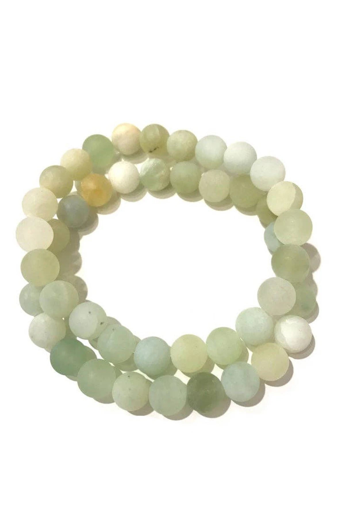 Matte Jade Natural Gemstone Stretch Bracelet Set on white background