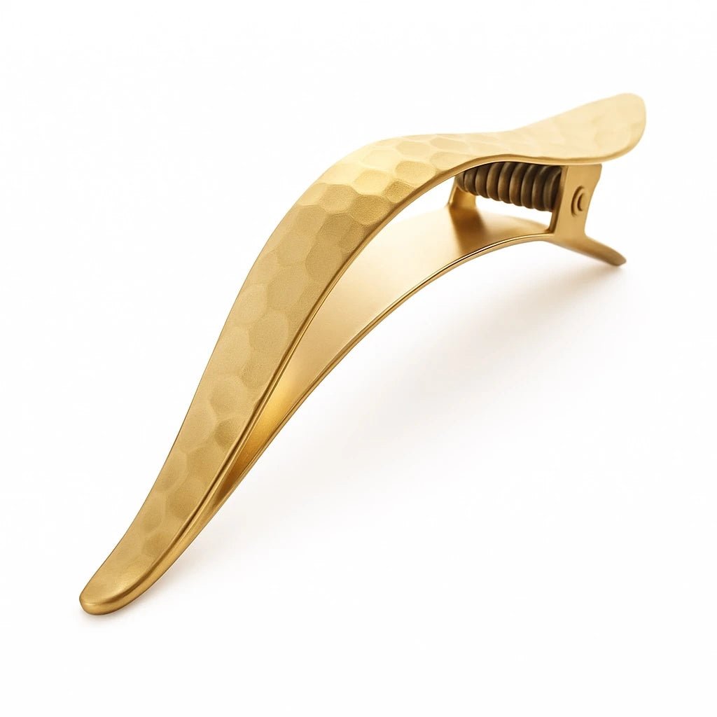 Matte Textured Hammered Hair Clip in gold on a white background
