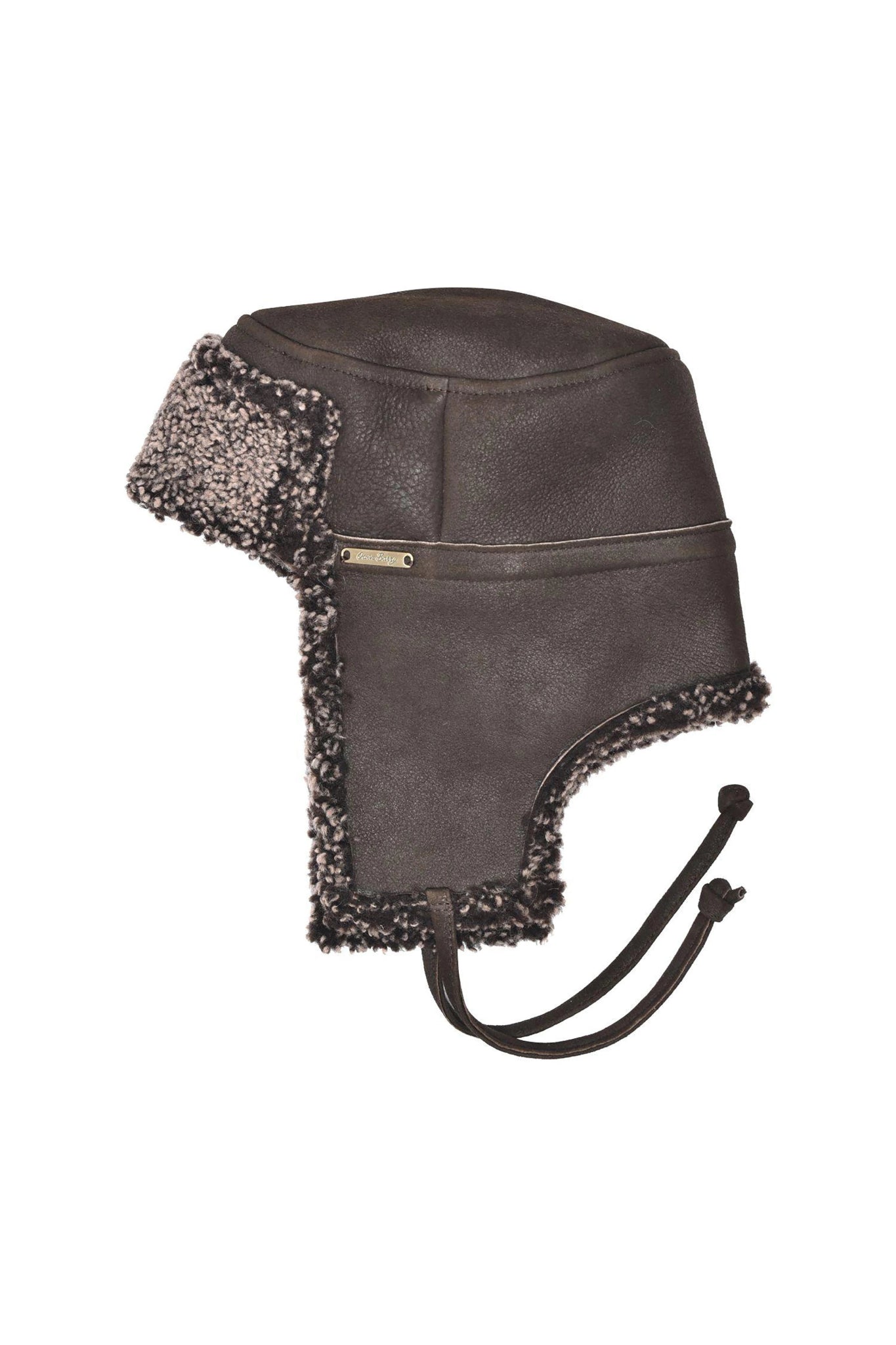 Profile McGrath Sheepskin Storm Tie Flap Hat - Snowcap Wool Brown on a white background