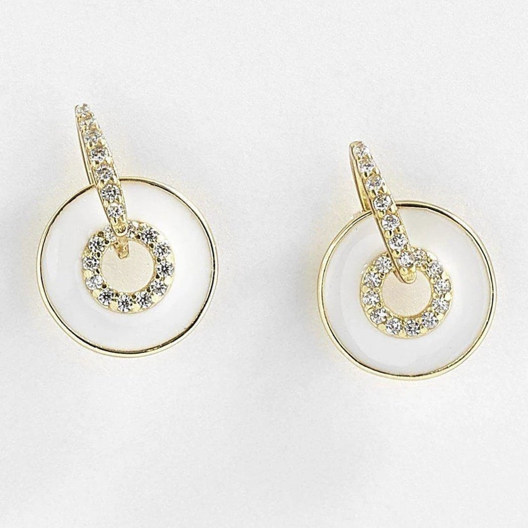 Medallion Gold Enamel Stud Earrings on a white background