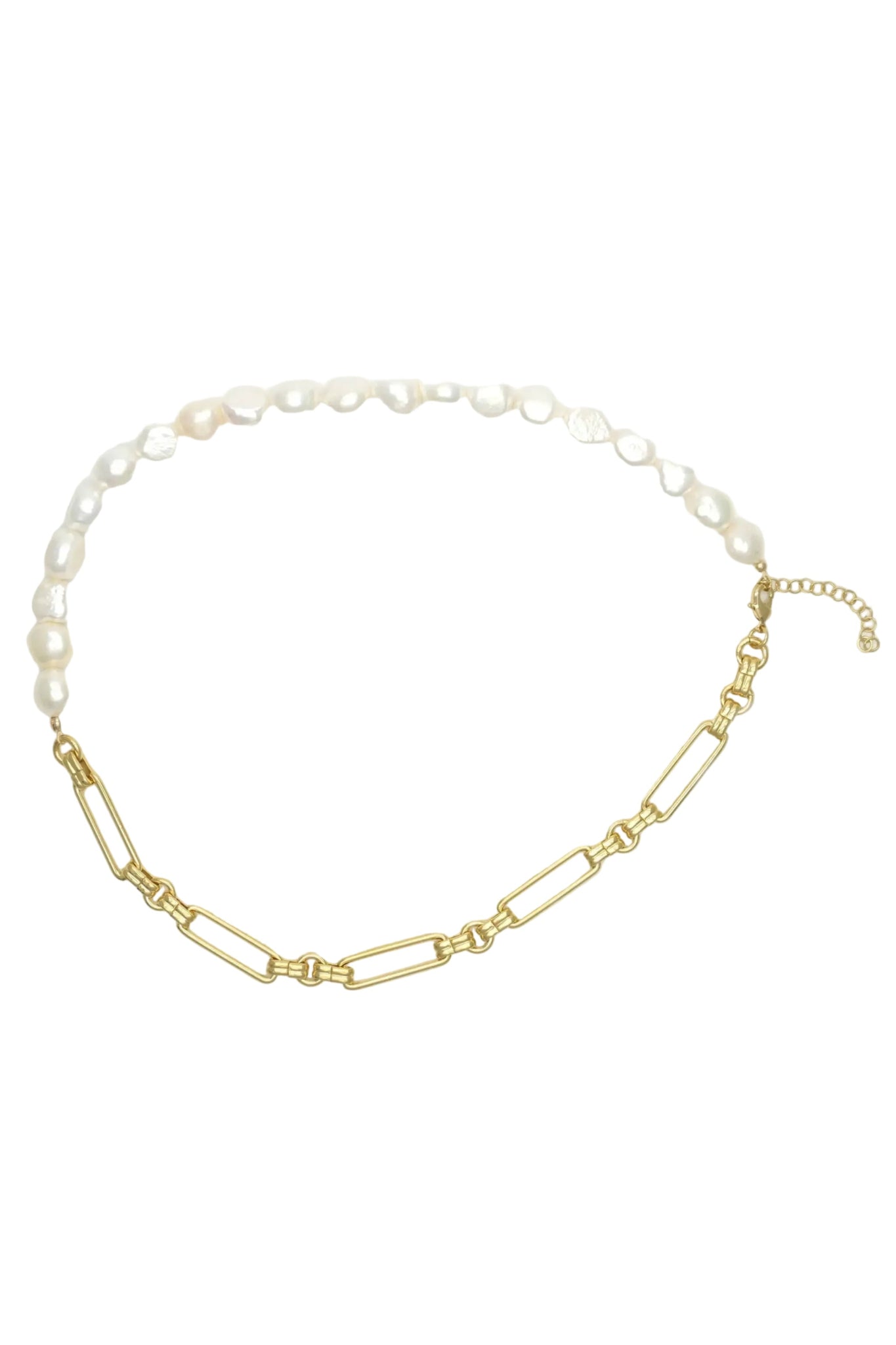 Necklace with pearl and gold chain on a white background
