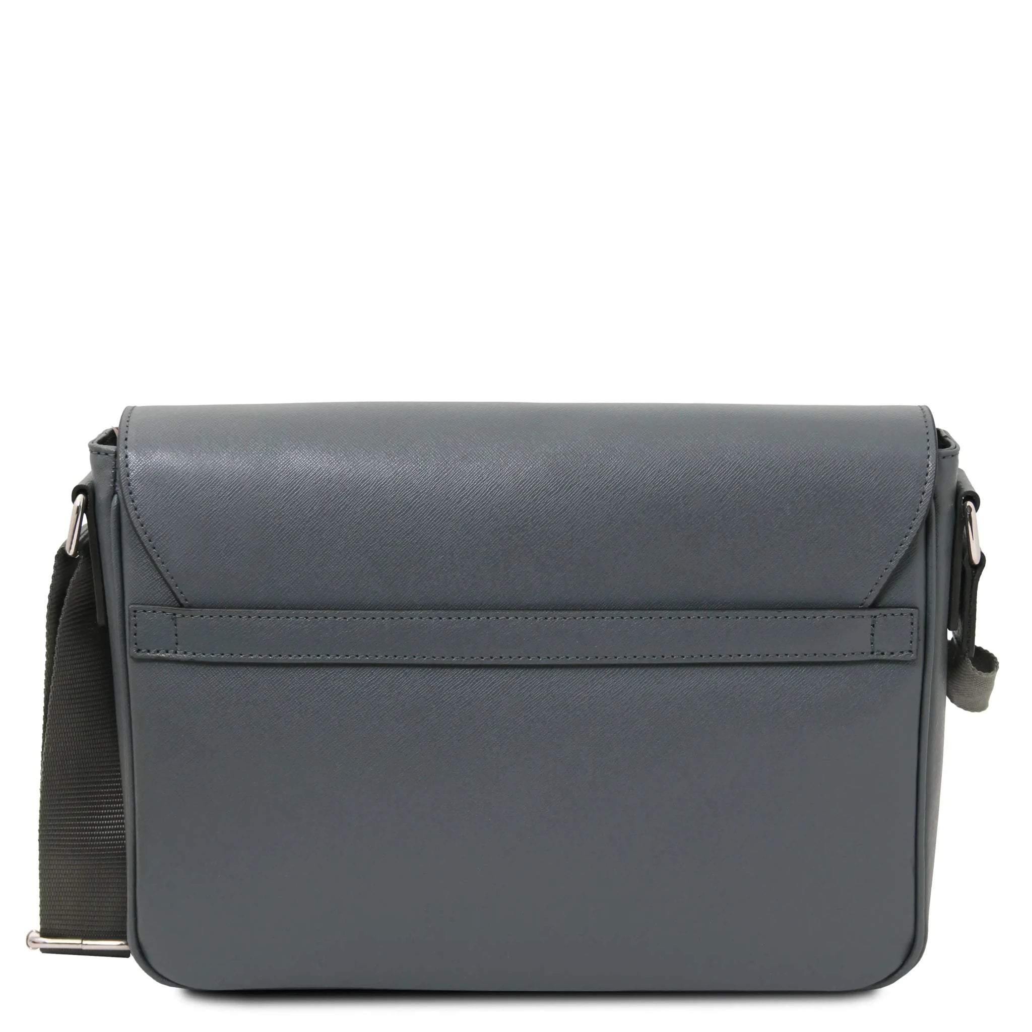 Back view Saffiano Leather Messenger Bag in gray