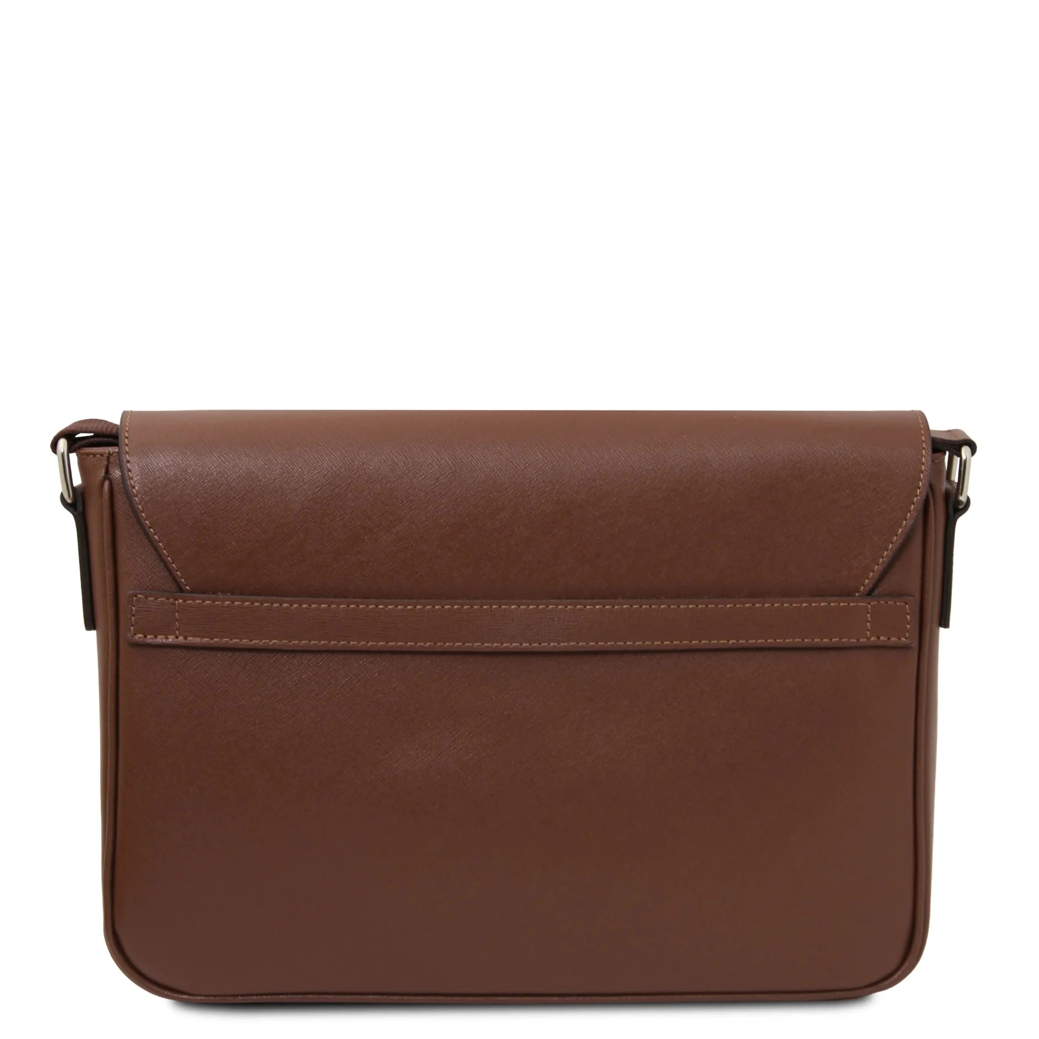 Back view Saffiano Leather Messenger Bag in coffee