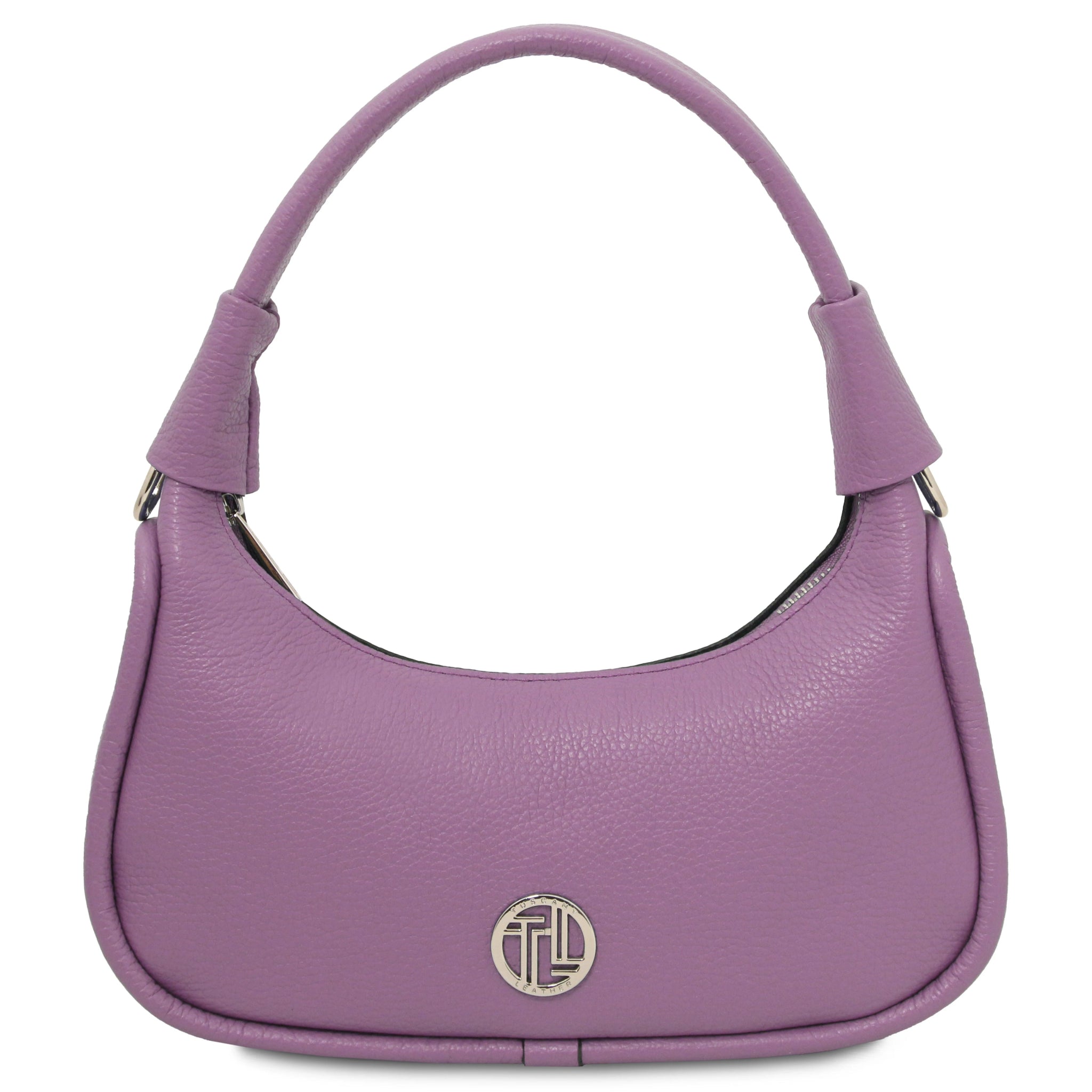 Lilac handbag with a visible brand logo on a white background