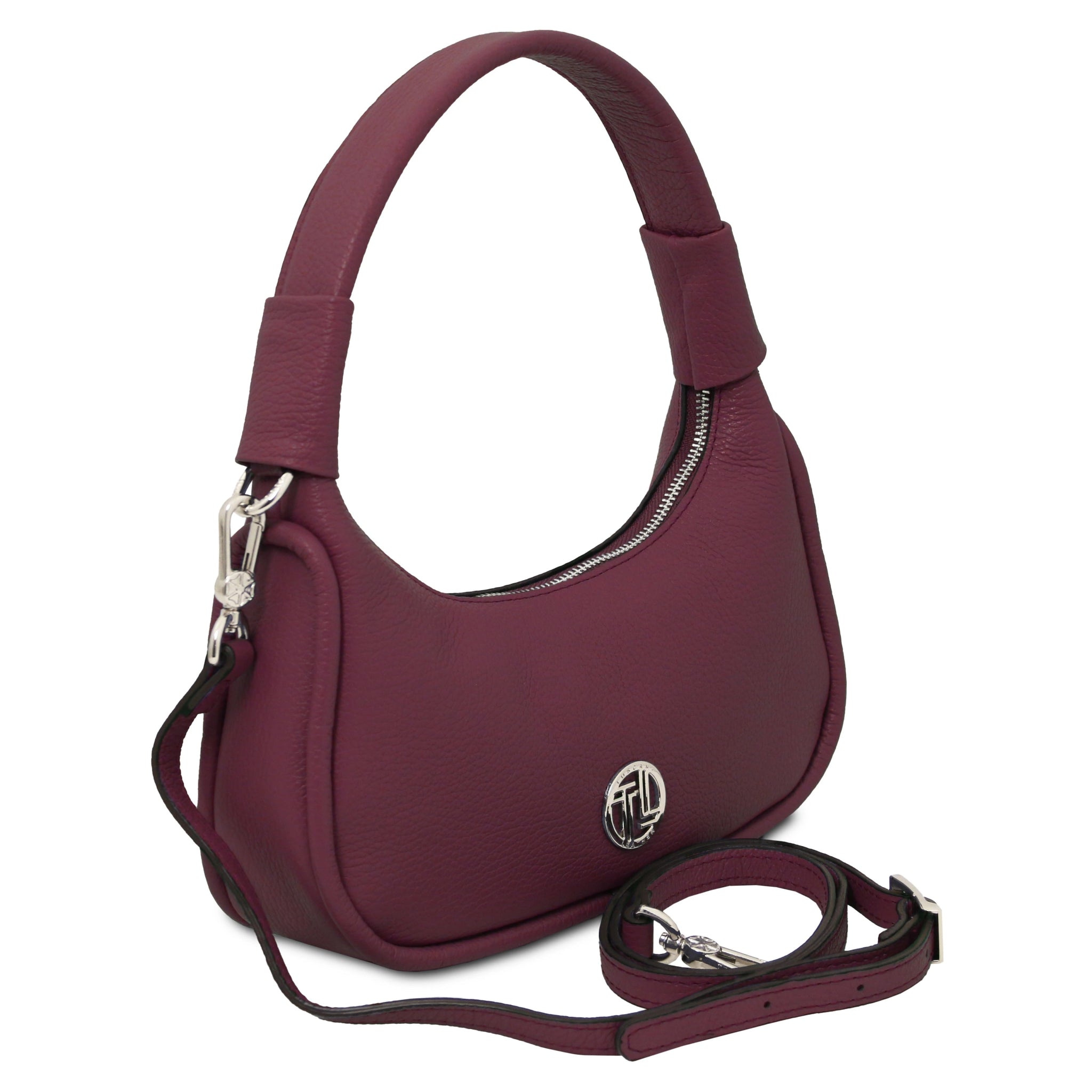 Michelle Italian Pebbled Leather Handbag Bordeaux with Detachable Shoulder Strapg