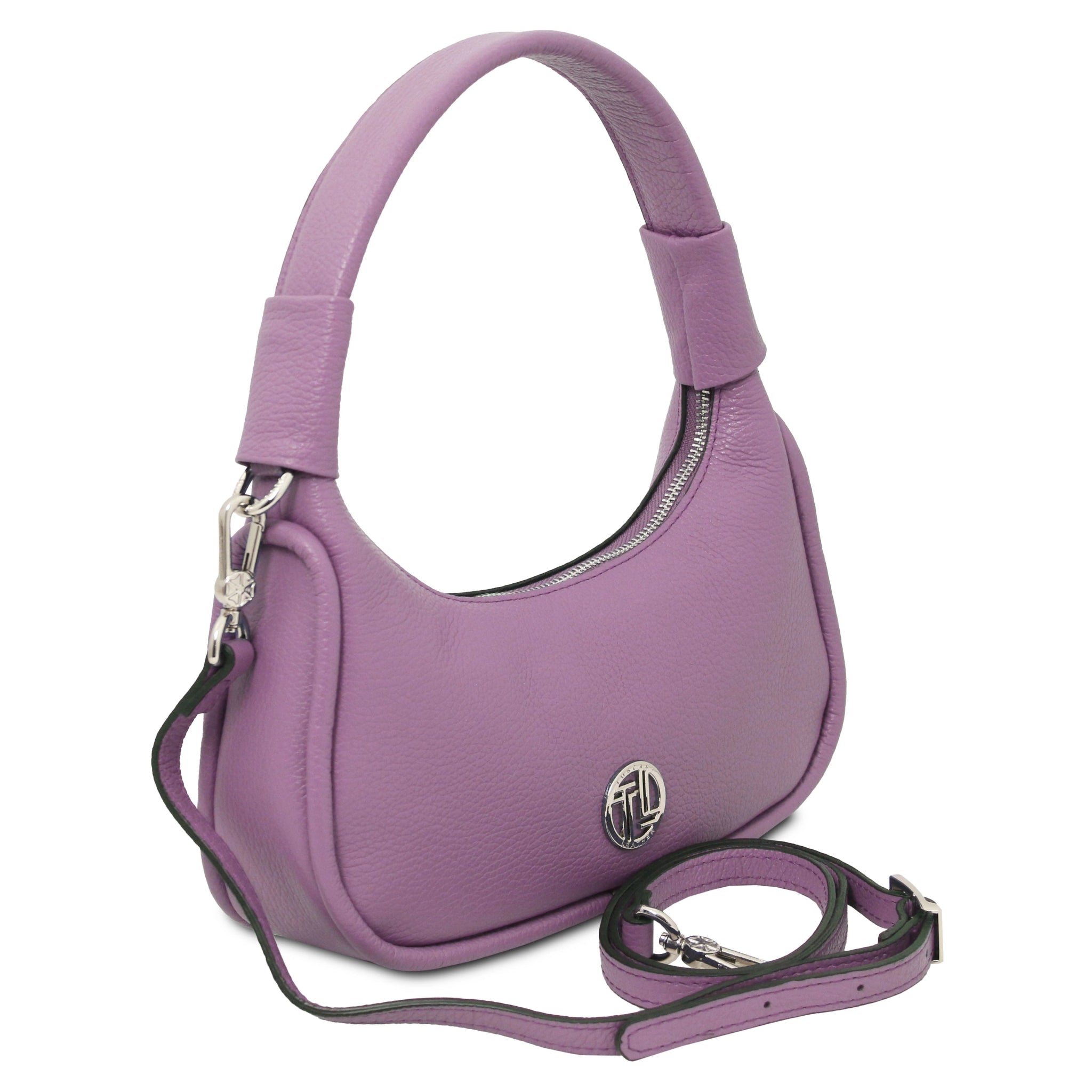 Michelle Italian Pebbled Leather Handbag Lilac with Detachable Shoulder Strap.webp