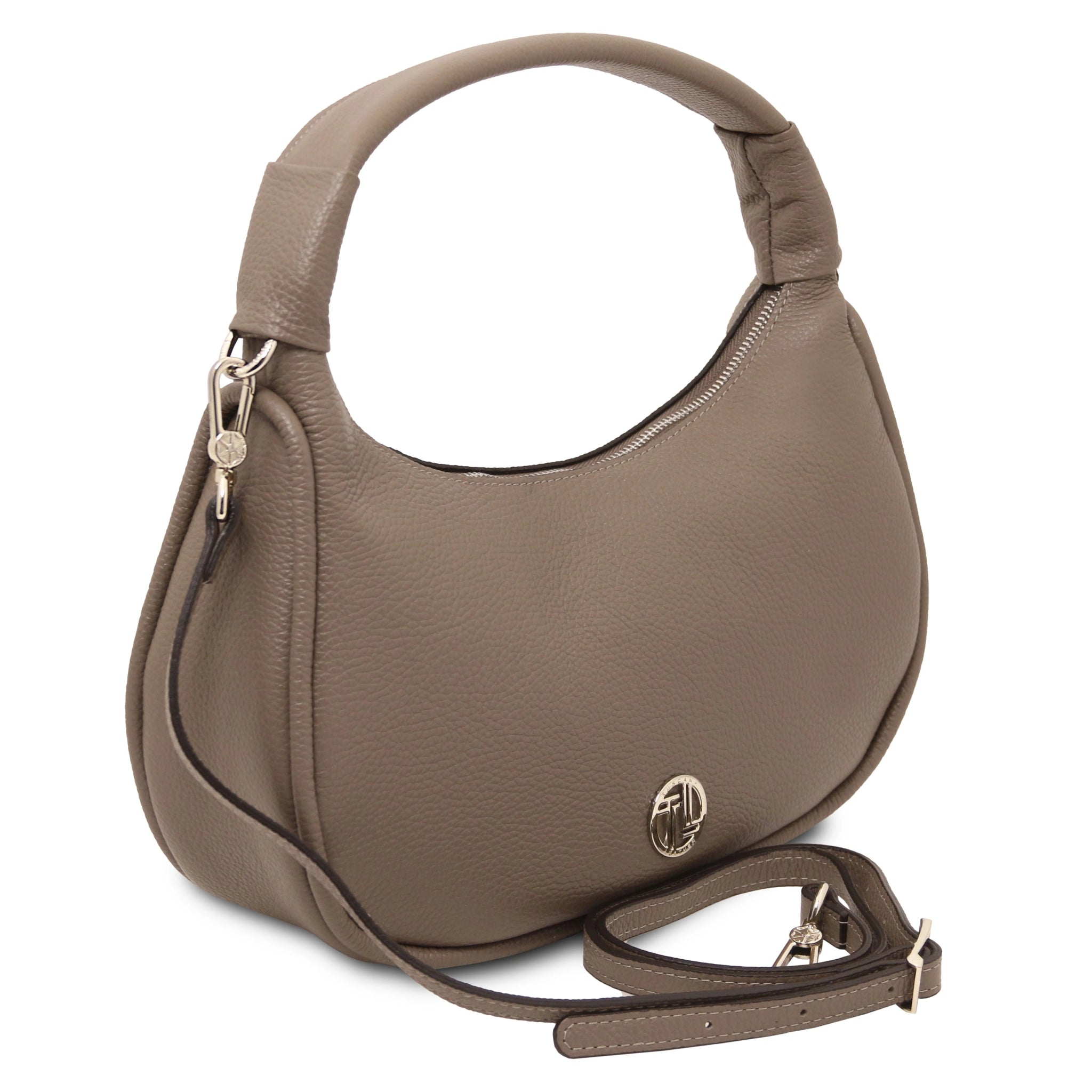 Dark Taupe Michelle Hobo Bag with a shoulder strap on a white background