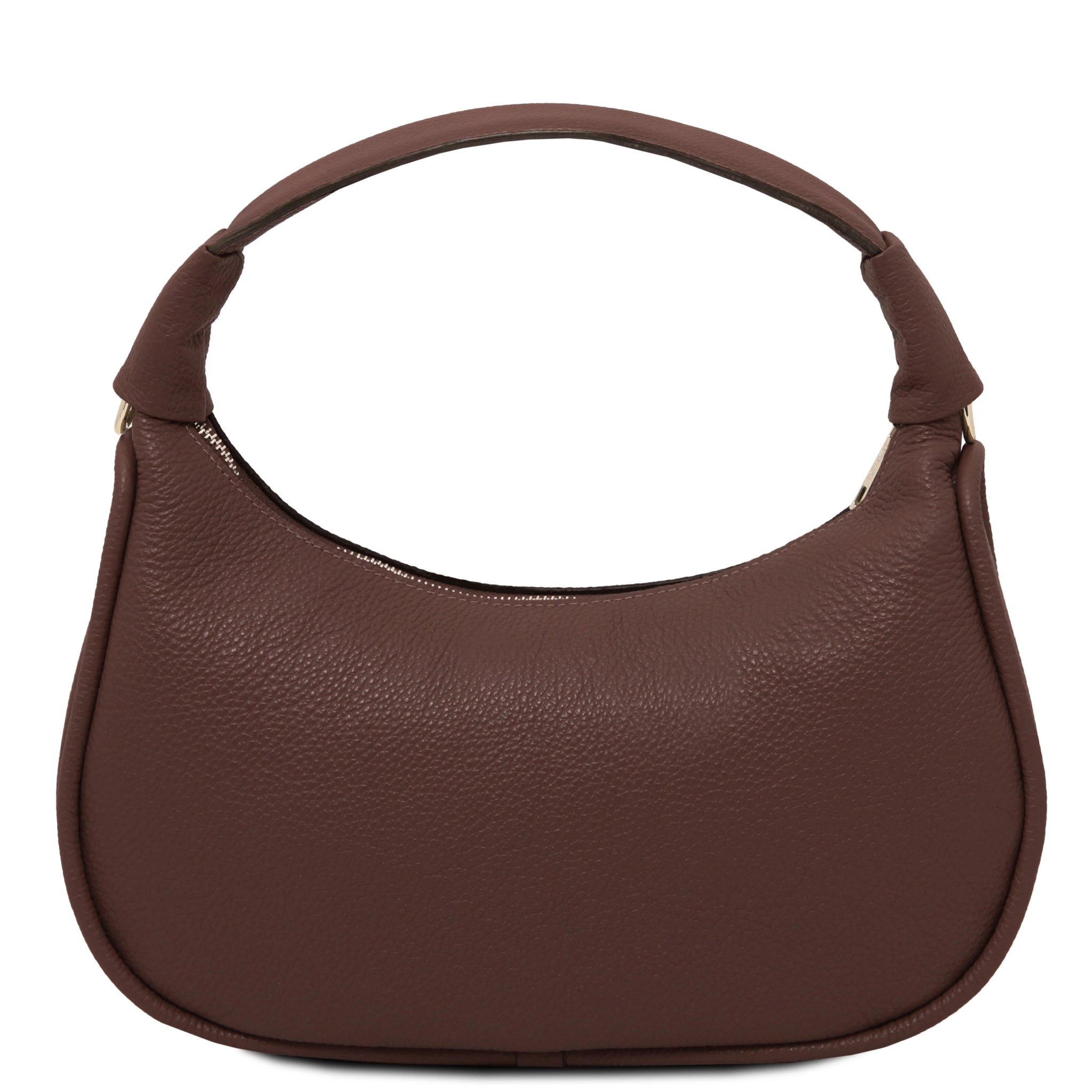 Back view Michelle Pebbled Leather Hobo Bag in coffee on white background