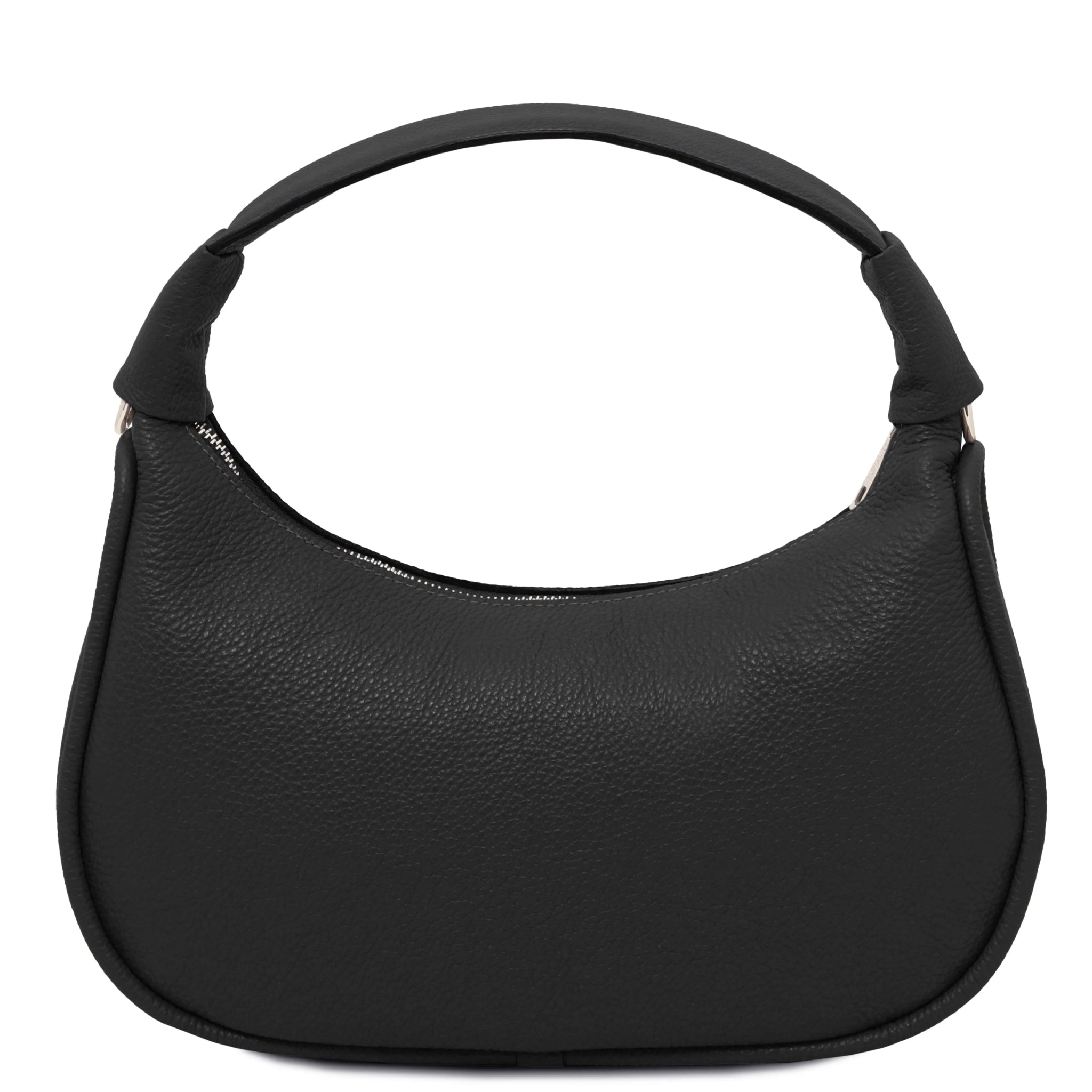 Back view Michelle Pebbled Leather Hobo Bag in black on white background