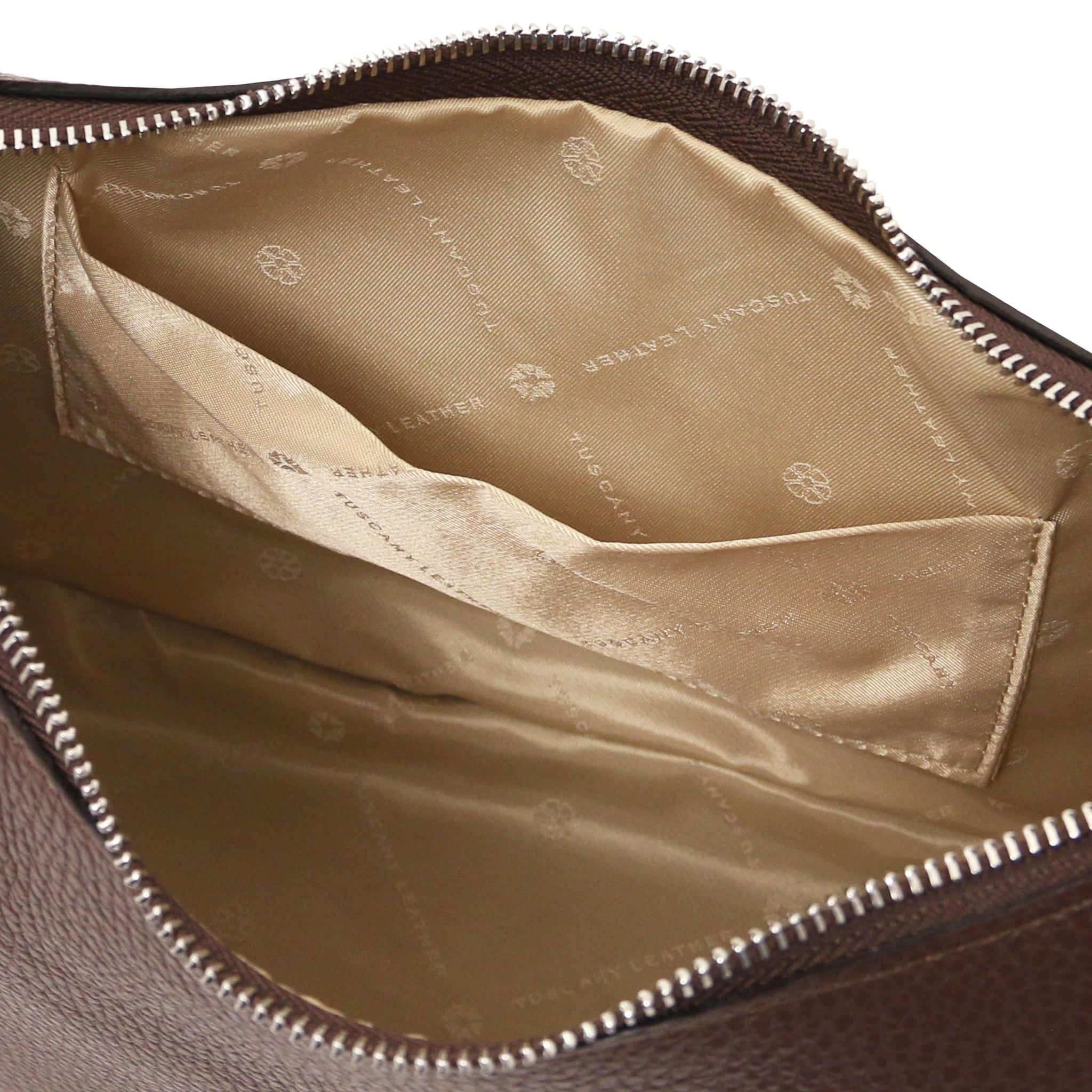 Interior Open pocket view Michelle Leather Hobo Bag in Coffee beige lining