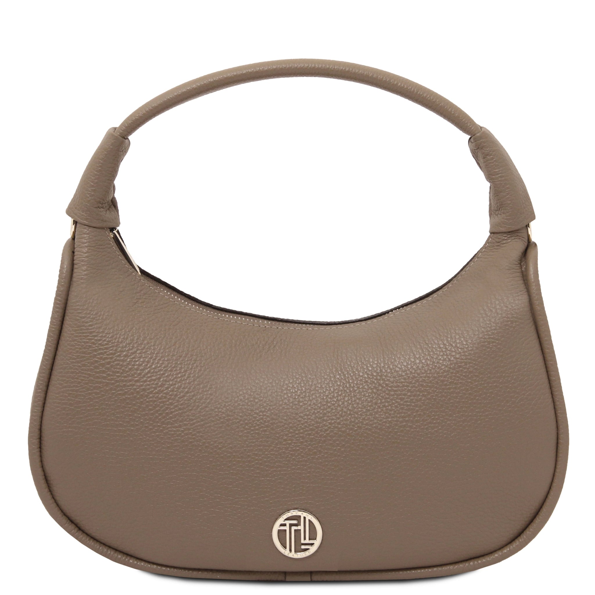 Back view Michelle Leather Hobo Bag dark taupe on white background