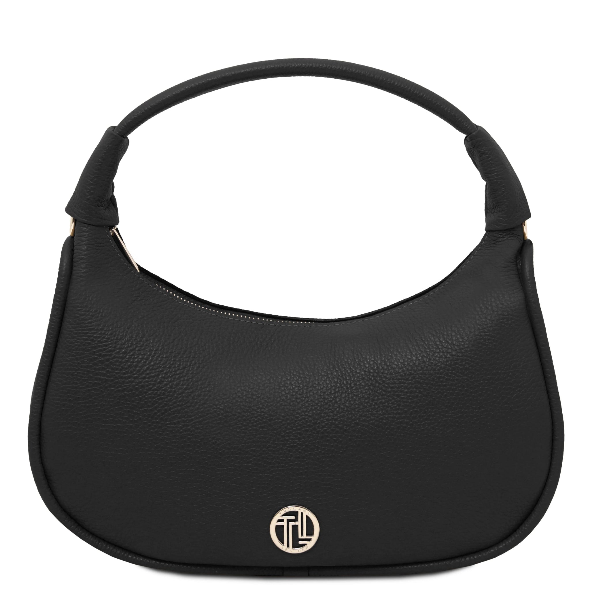 Michelle Leather Hobo Bag Black with a visible brand logo on a white background