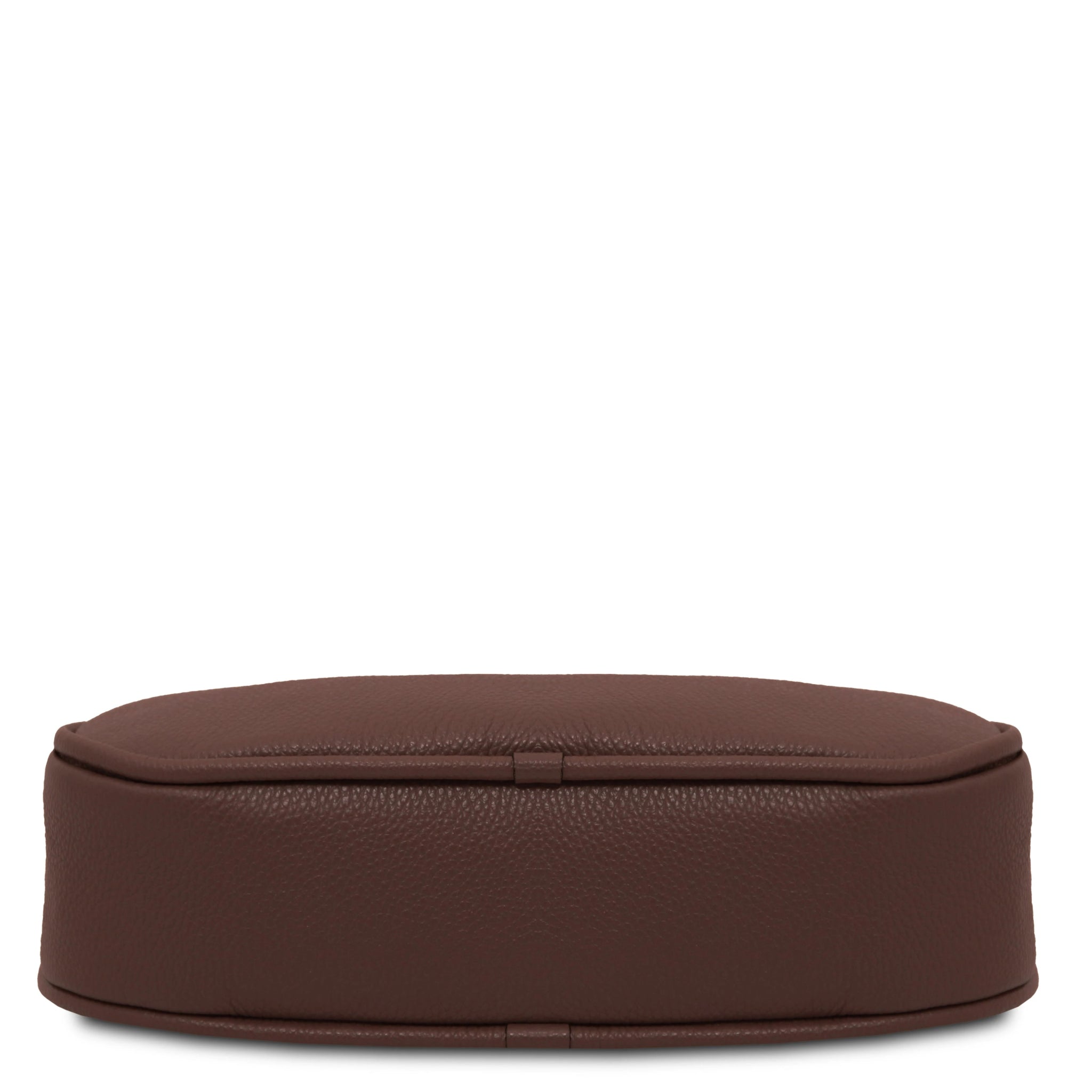 Bottom view Michelle Pebbled Leather Hobo Bag in coffee on white background