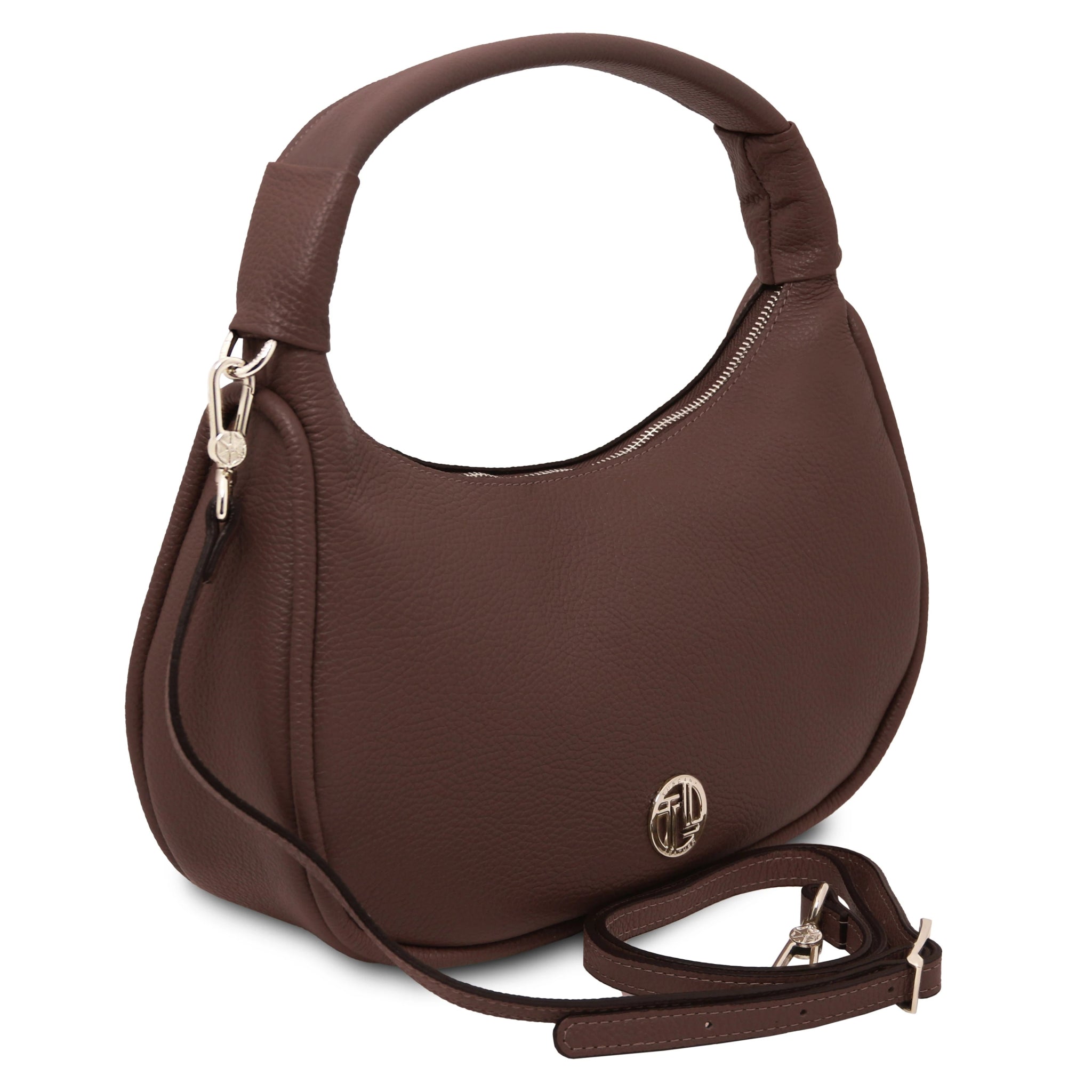 Coffee Michelle Hobo Bag with a shoulder strap on a white background