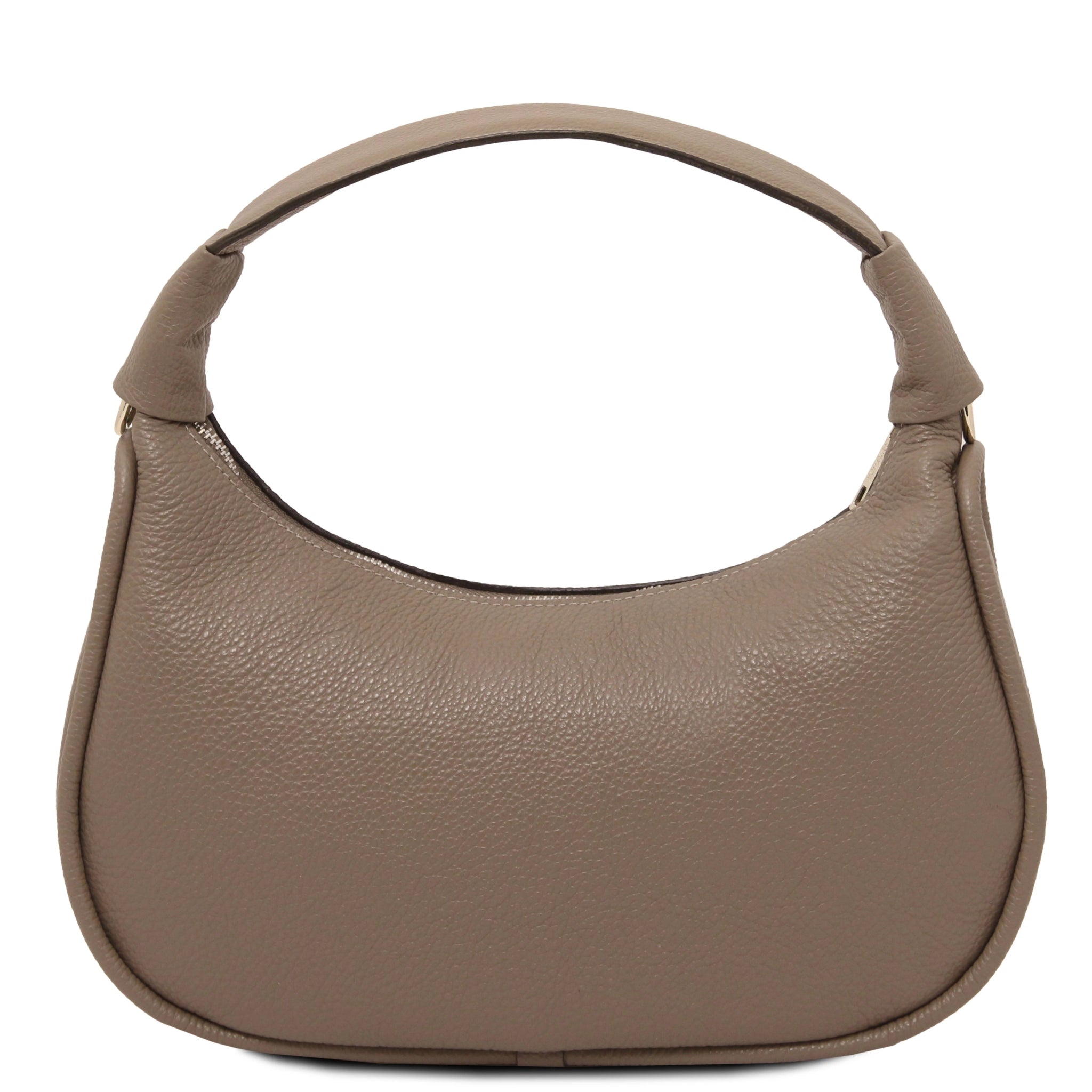 Back view Michelle Leather Hobo Bag dark taupe on white background