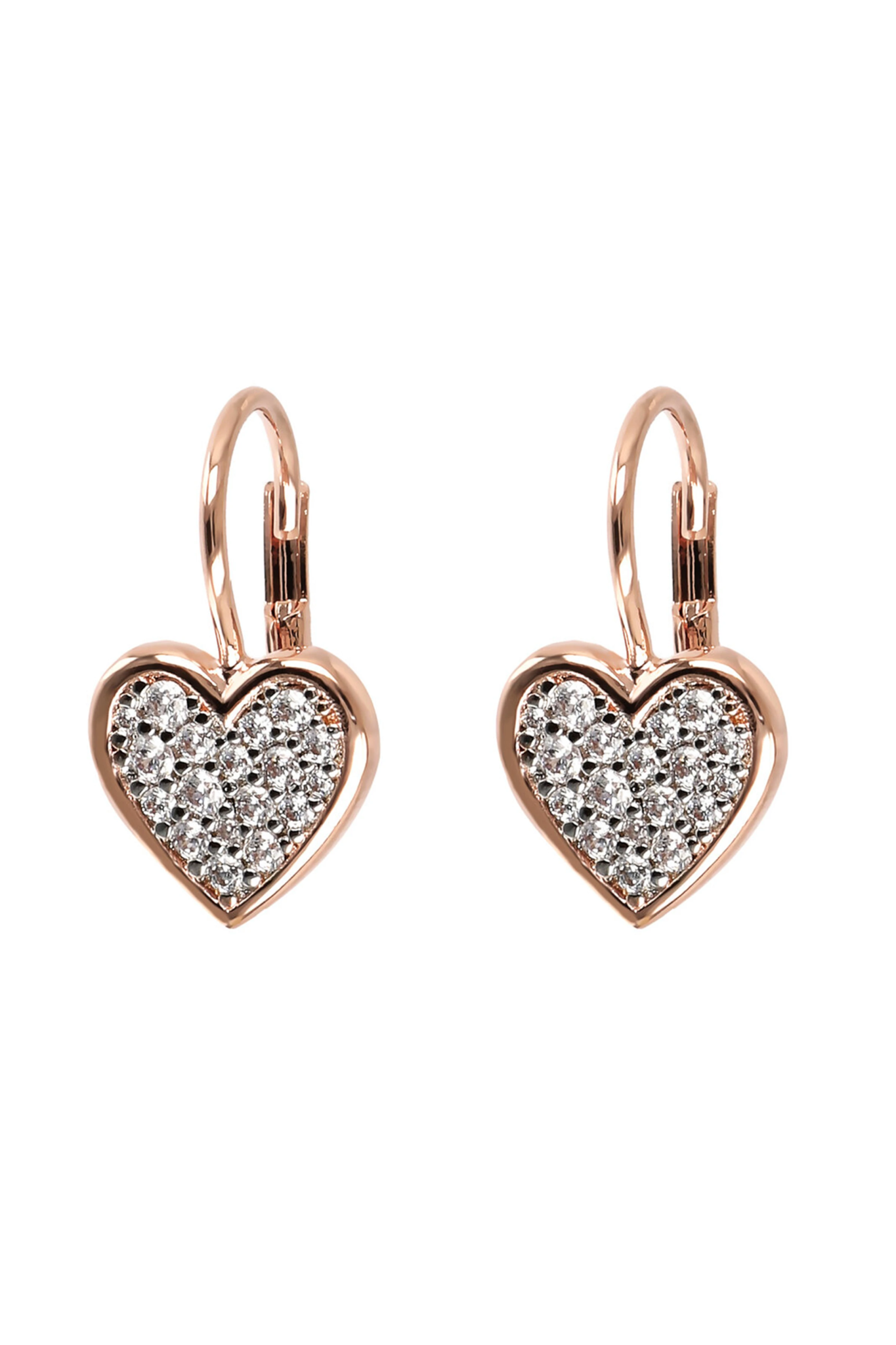 Front view Milano Cubic Zirconia Heart Pendant Earrings on a white background