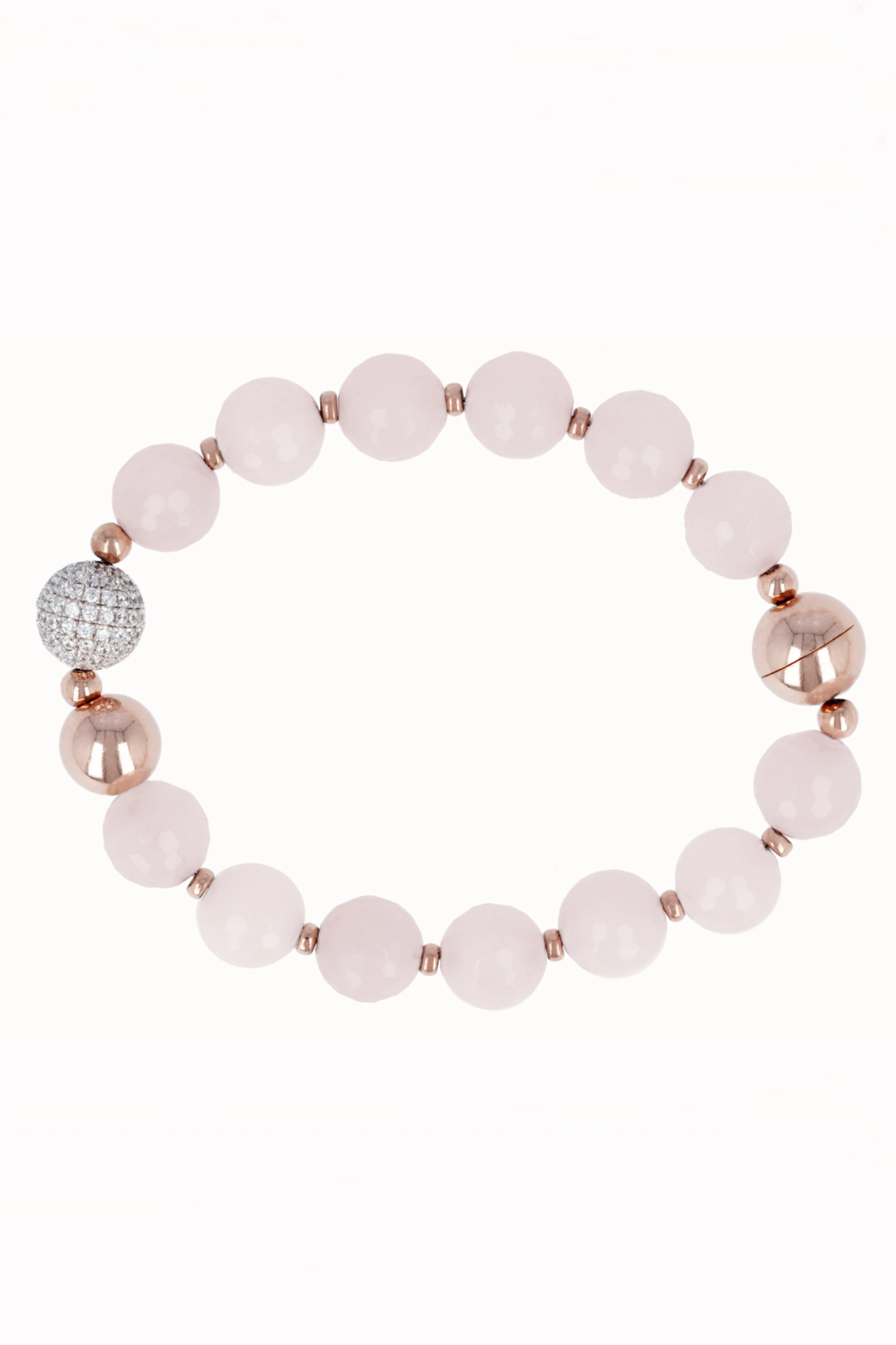 Milano Pavé Rosé Gold Bracelet with Rose Quartz on white background