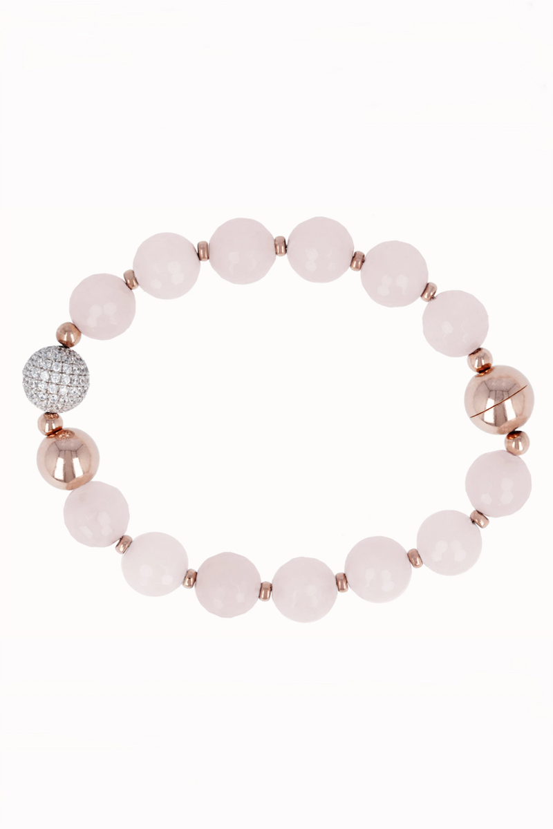 Milano Pavé Rosé Gold Bracelet with Rose Quartz on white background