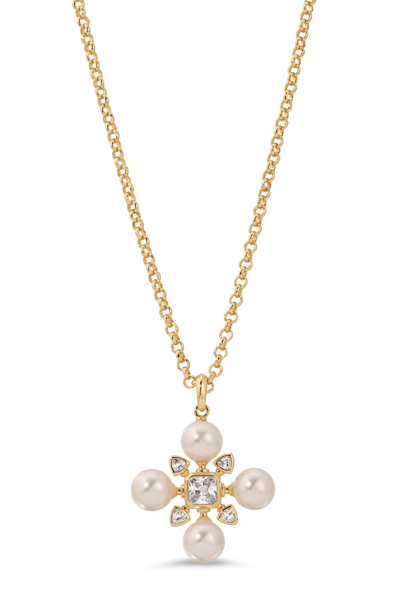 M.O.P Gold Cross Pendant Necklace on a white background - L'Atelier Global