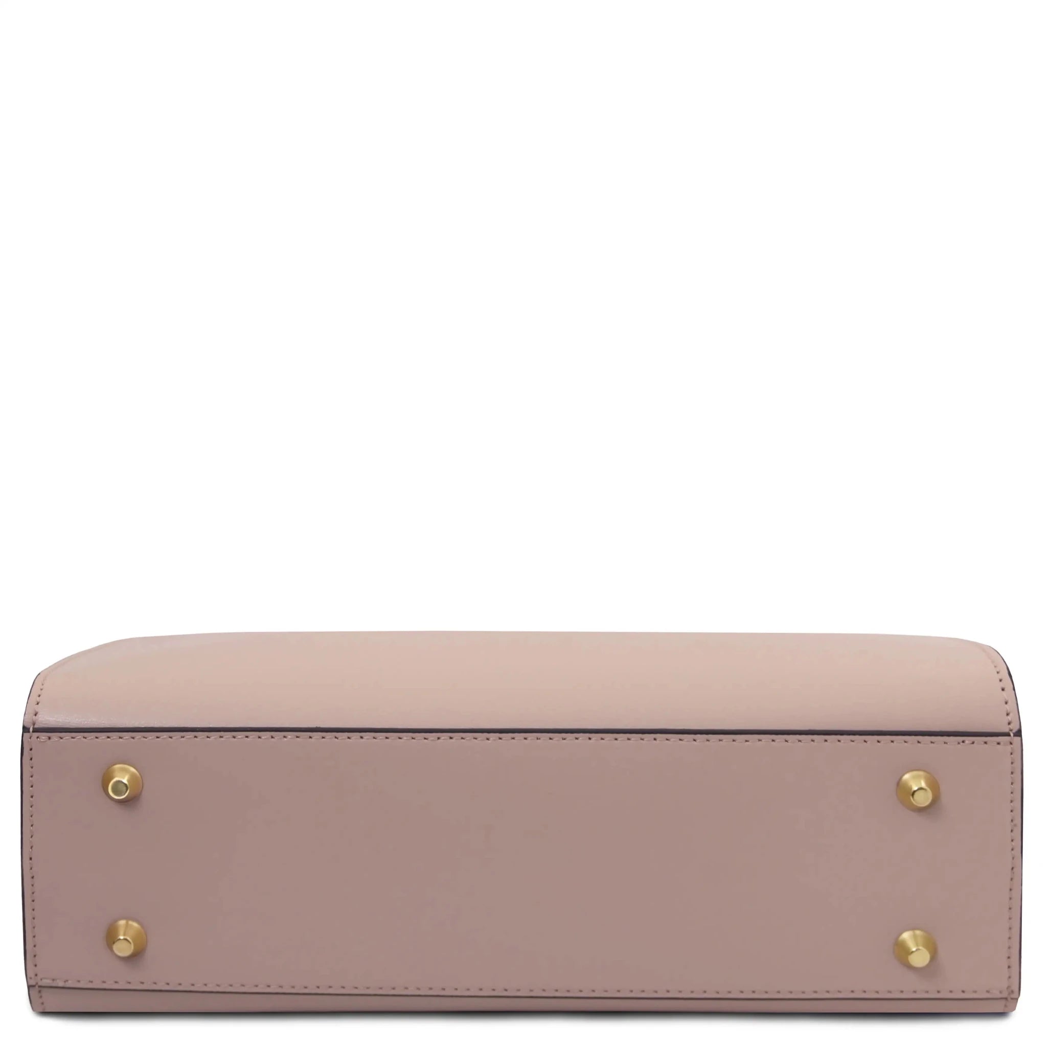 Bottom view Musa Italian Smooth Leather Tote Bag in nude