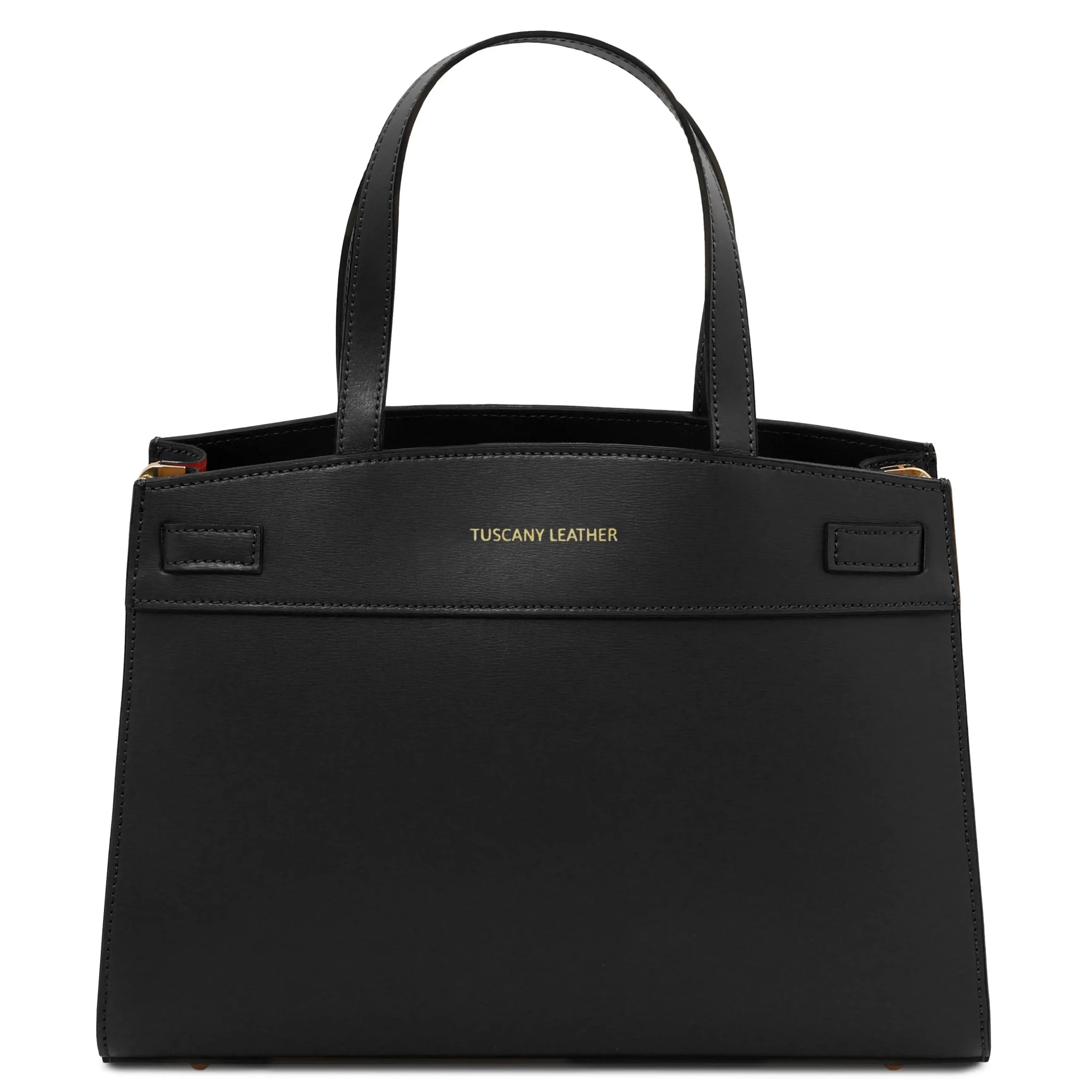 Front view Musa Italian Smooth Leather Tote Bag in black