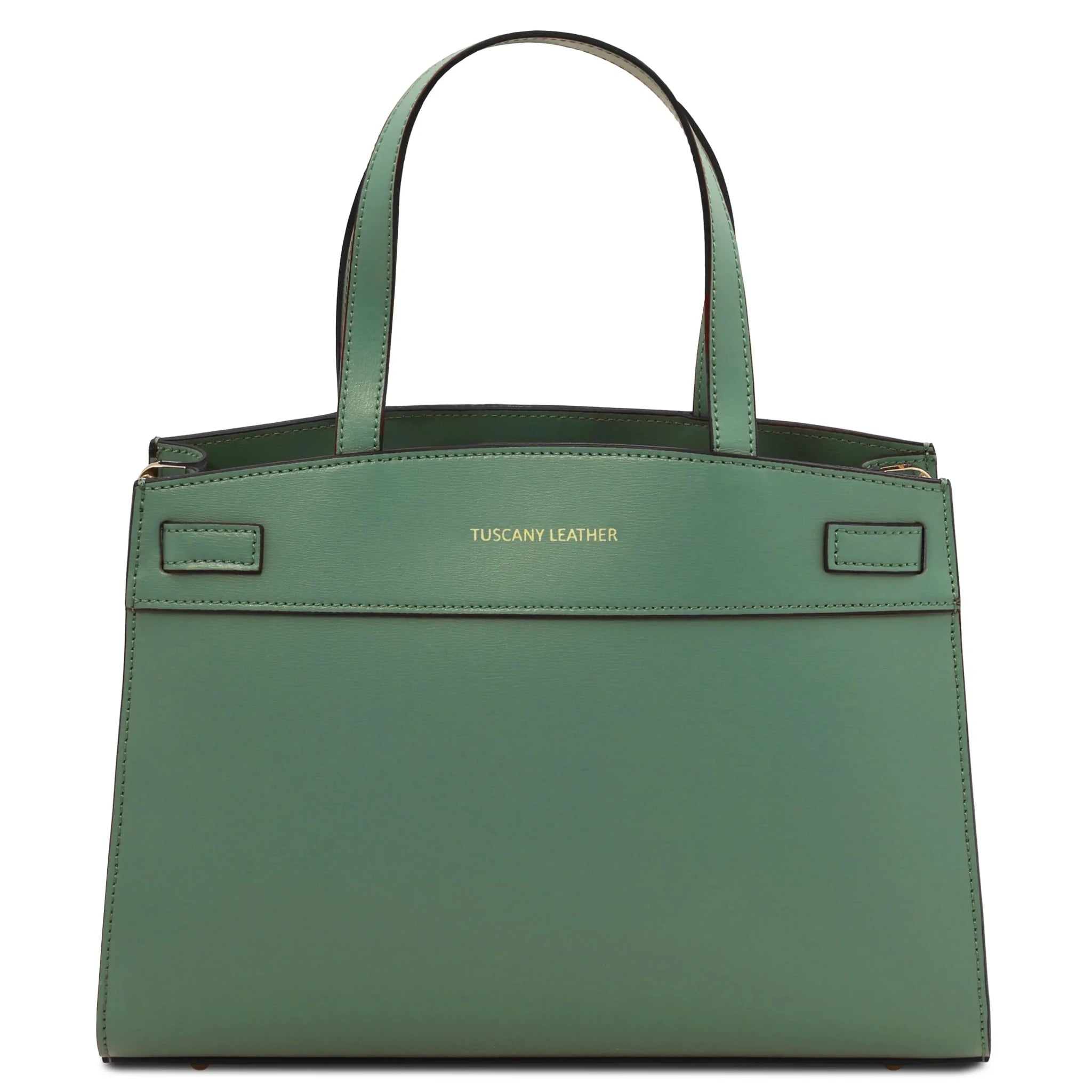 Front view Musa Italian Smooth Leather Tote Bag in mint green