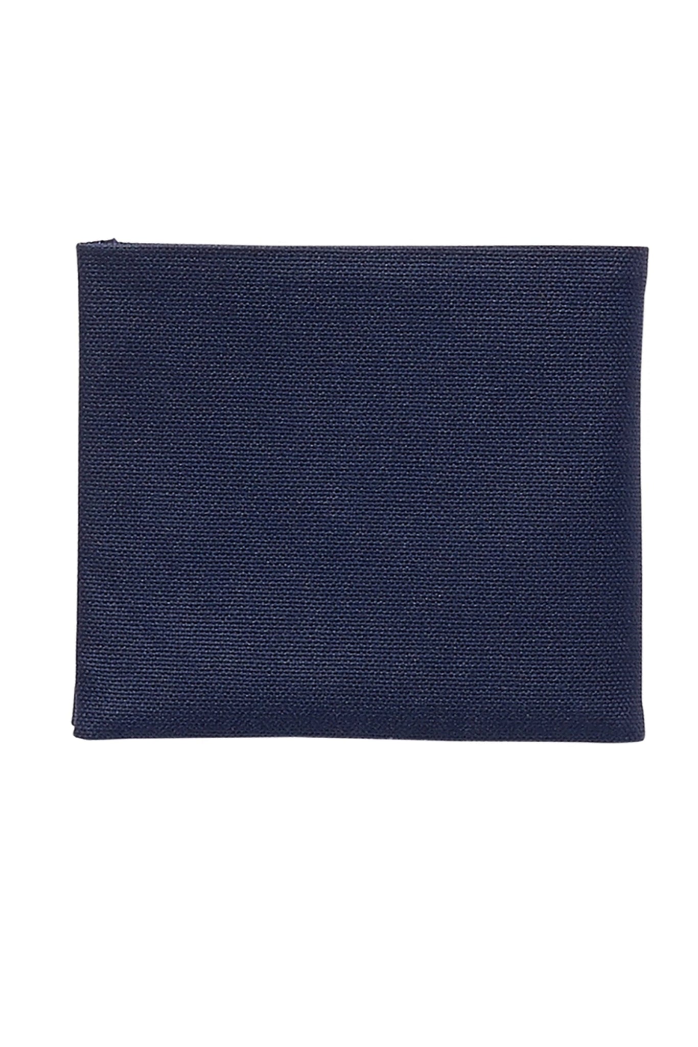 Navy Bifold Waxed Canvas Leather Wallet with Coin Pocket on a white background