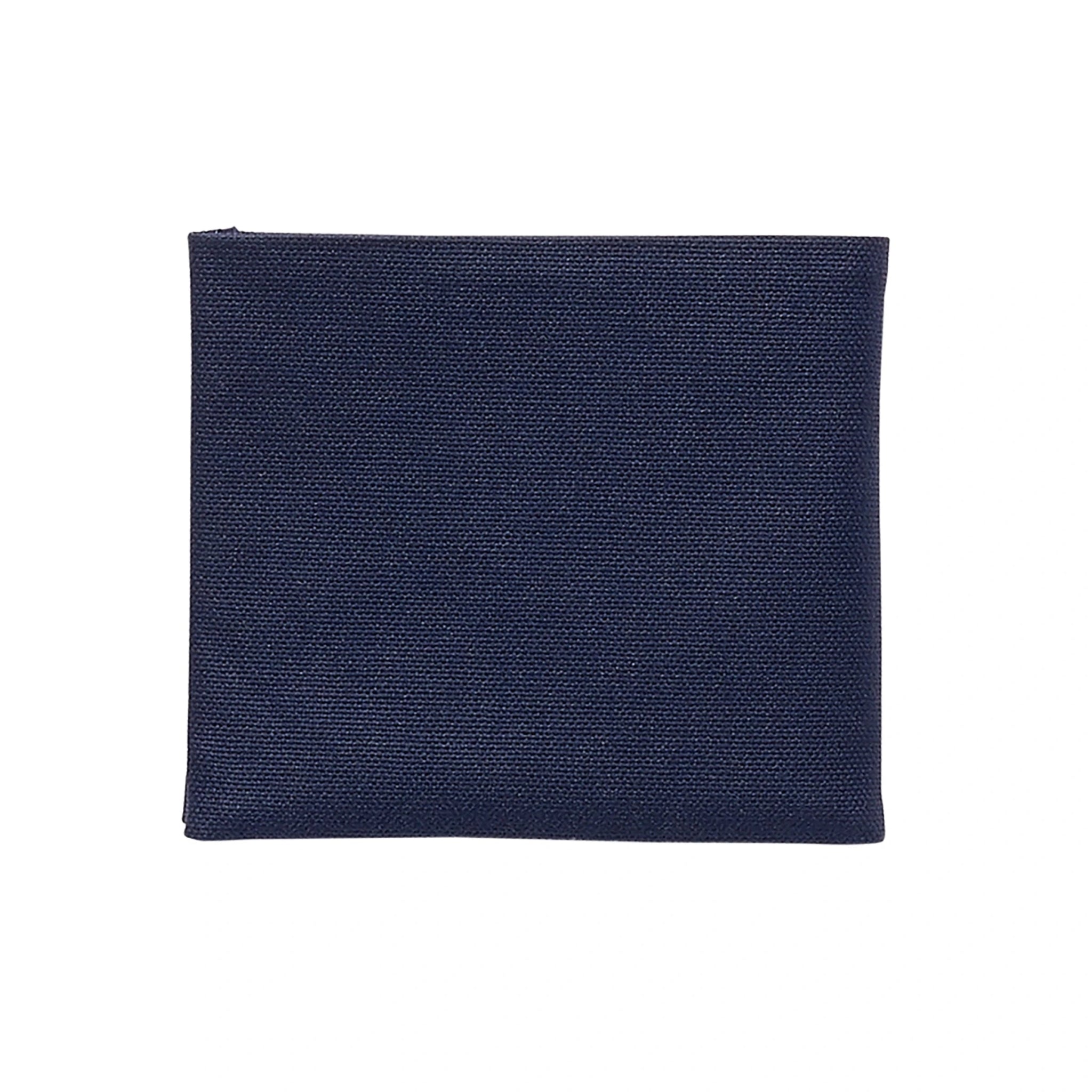 Navy Bifold Waxed Canvas Leather Wallet with Coin Pocket on a white background