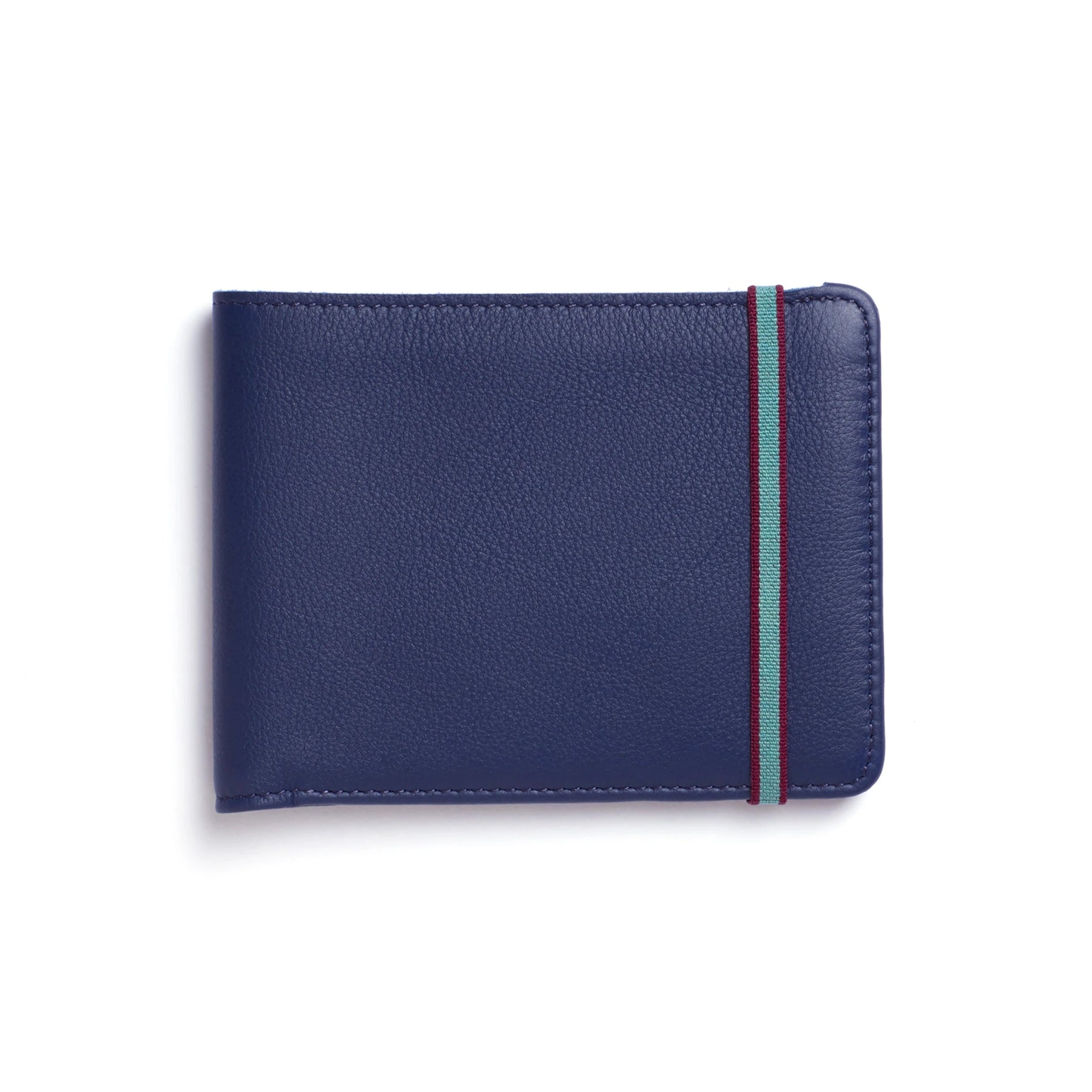 Navy Minimalist Wallet with Elastic Closure on a white background showing the elastic strap