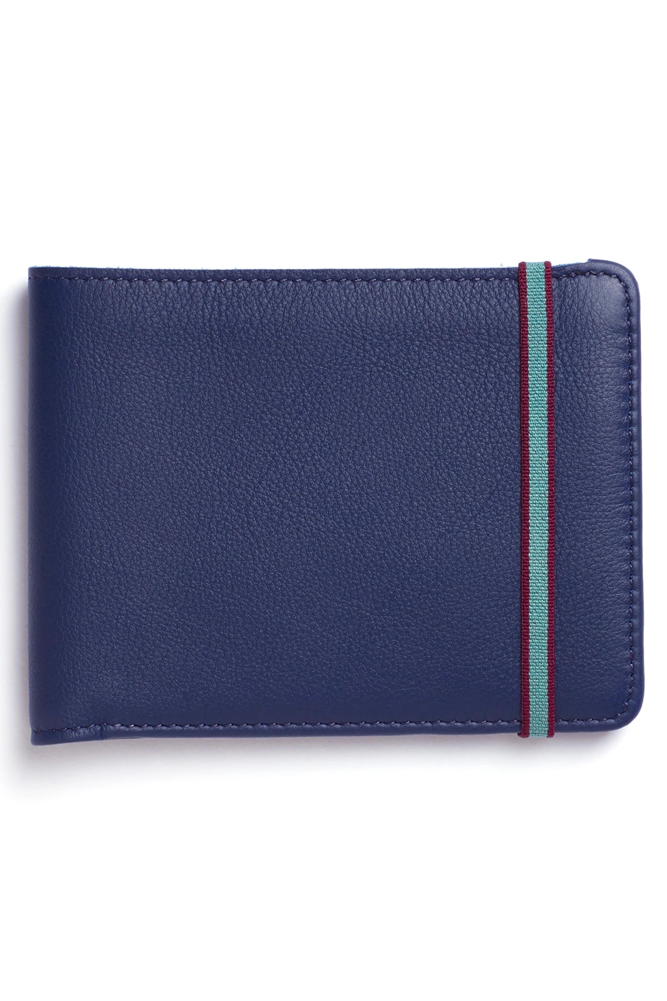 Navy Minimalist Wallet with Elastic Closure on a white background showing the elastic strap