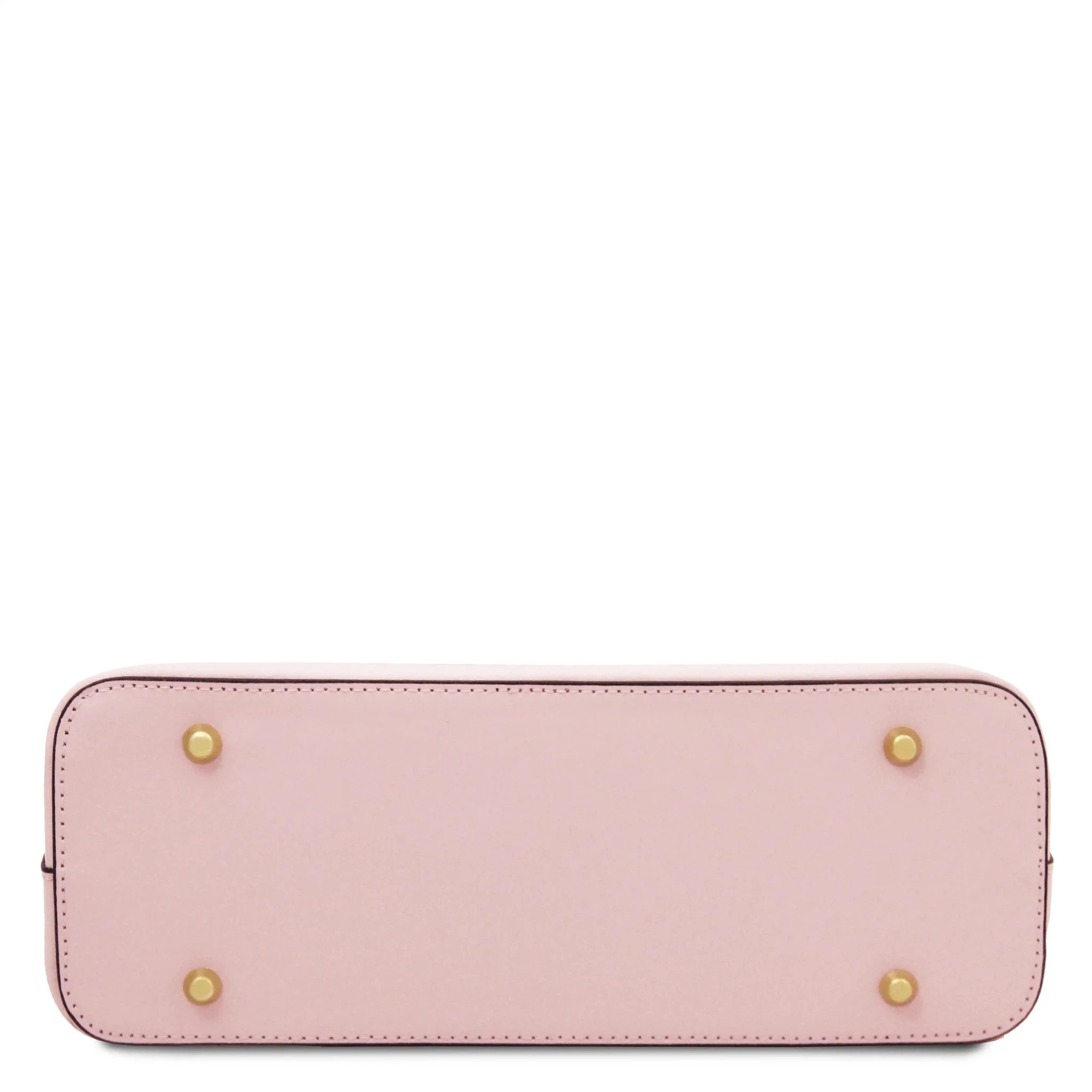 Bottom View Olimpia Leather Tote in Ballet Pink Small Size showing four gold feet