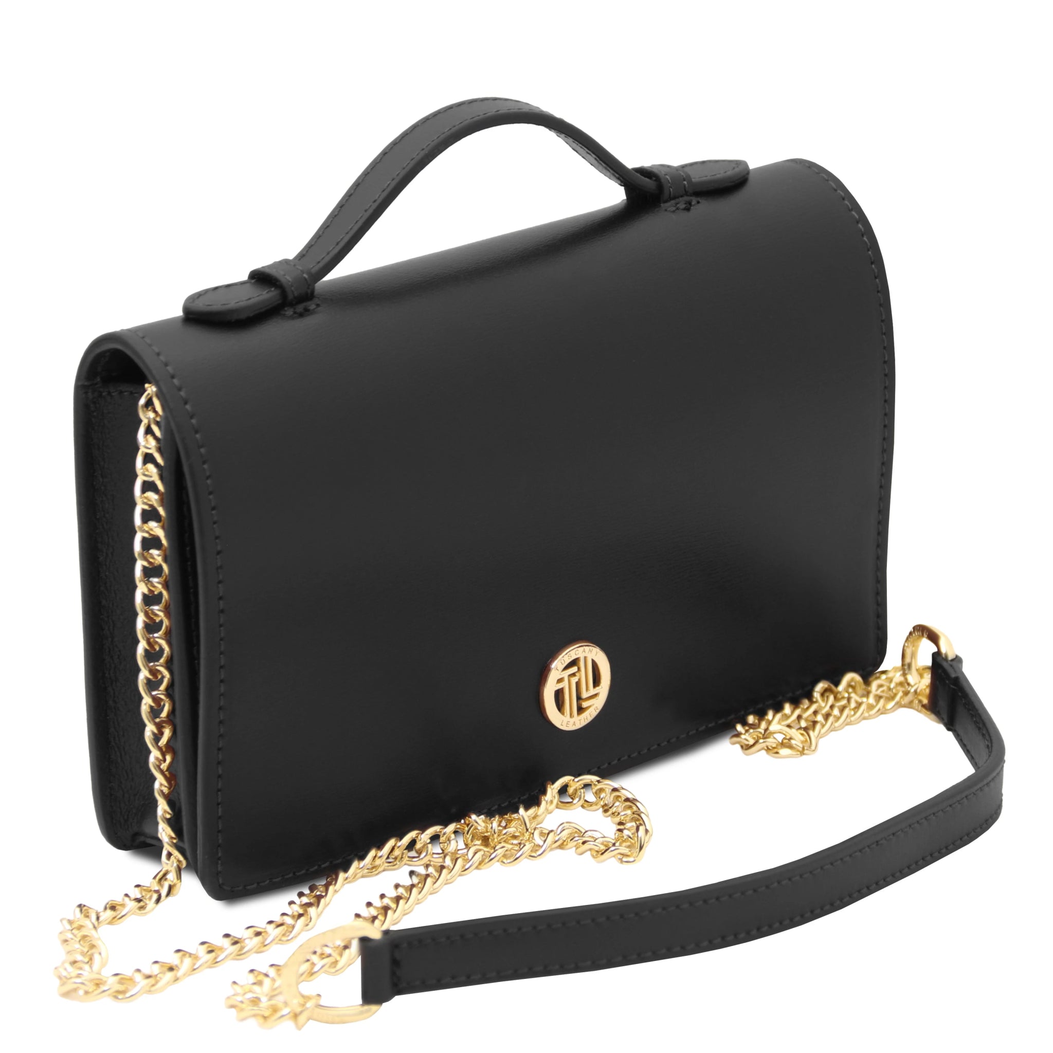 Chain strap view Opera Leather Clutch With Chain Strap in black