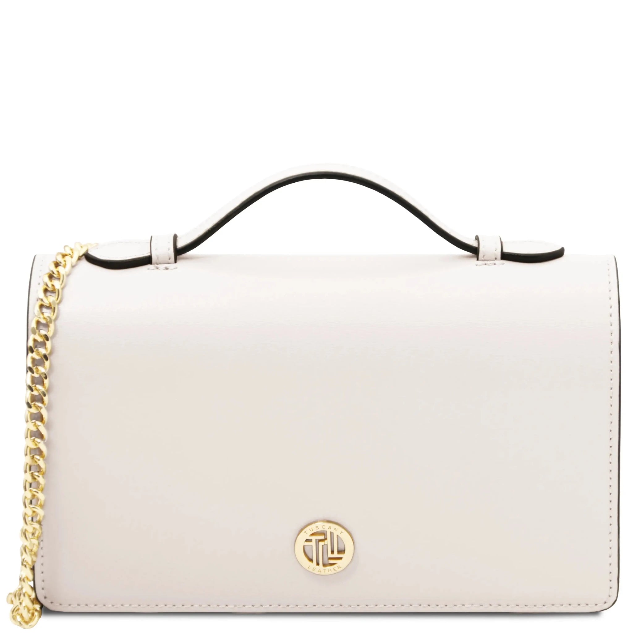 Front view Opera Leather Clutch in white on a white background