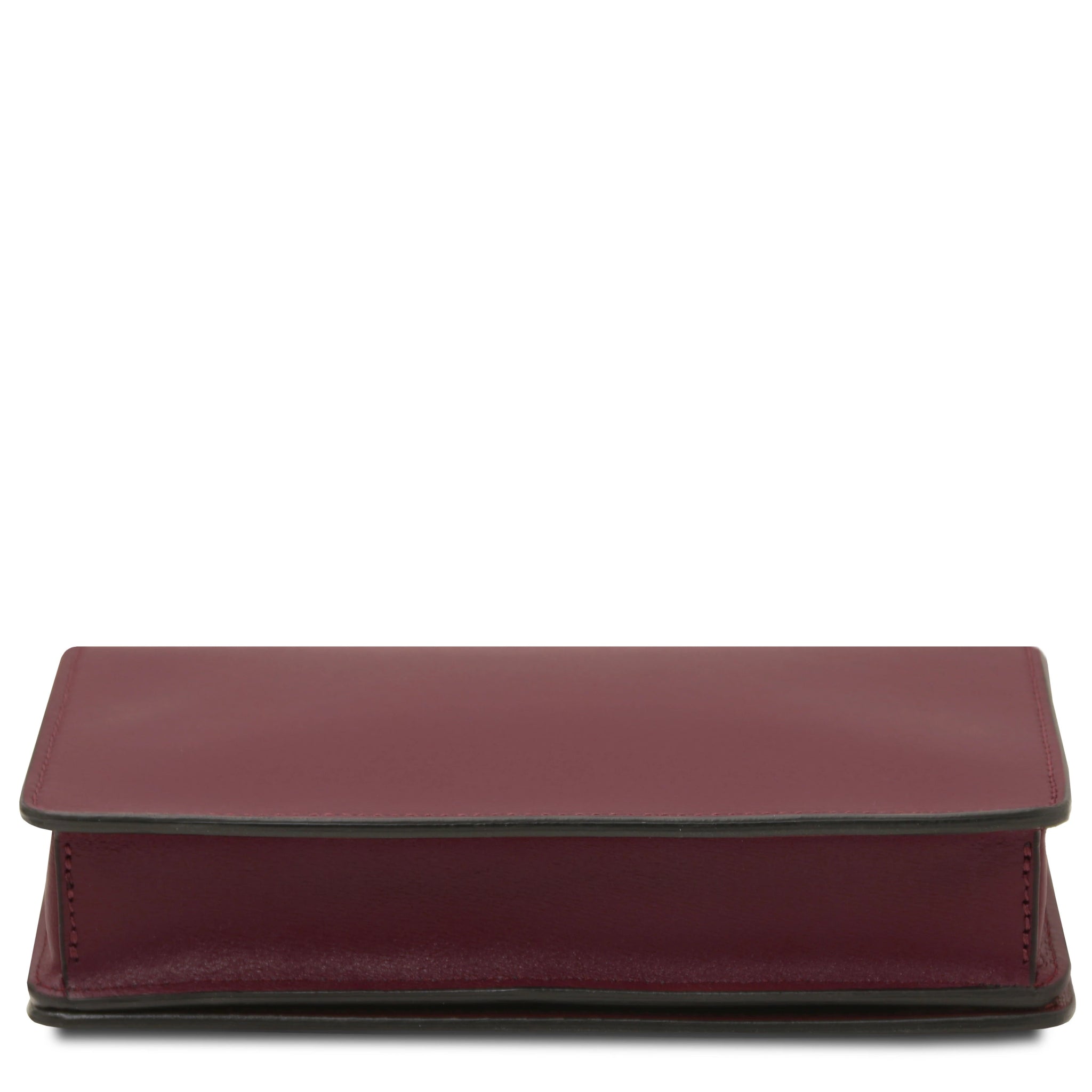 Bottom view Opera Leather Clutch With Chain Strap in bordeaux