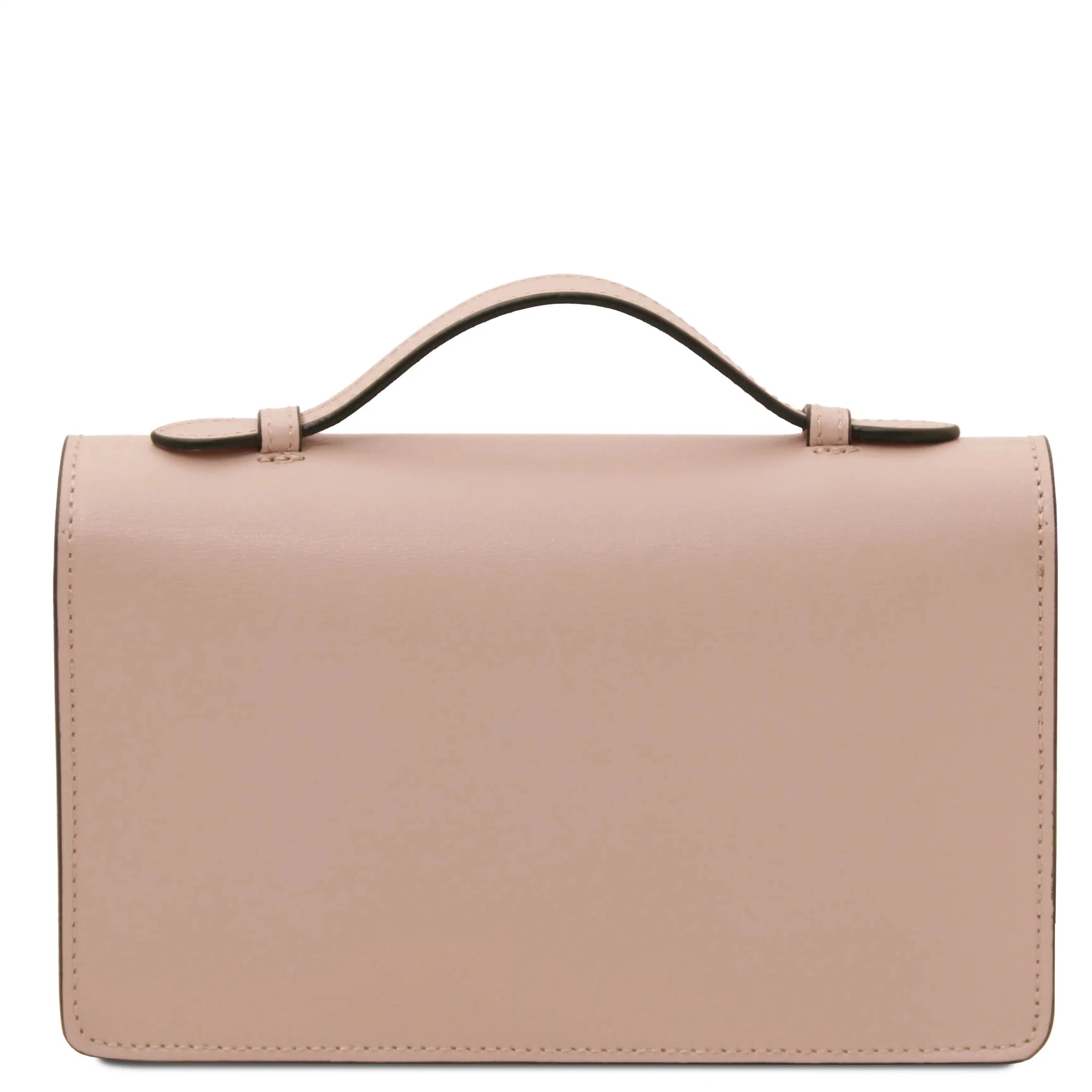 Back view Opera Leather Clutch in nude on a white background