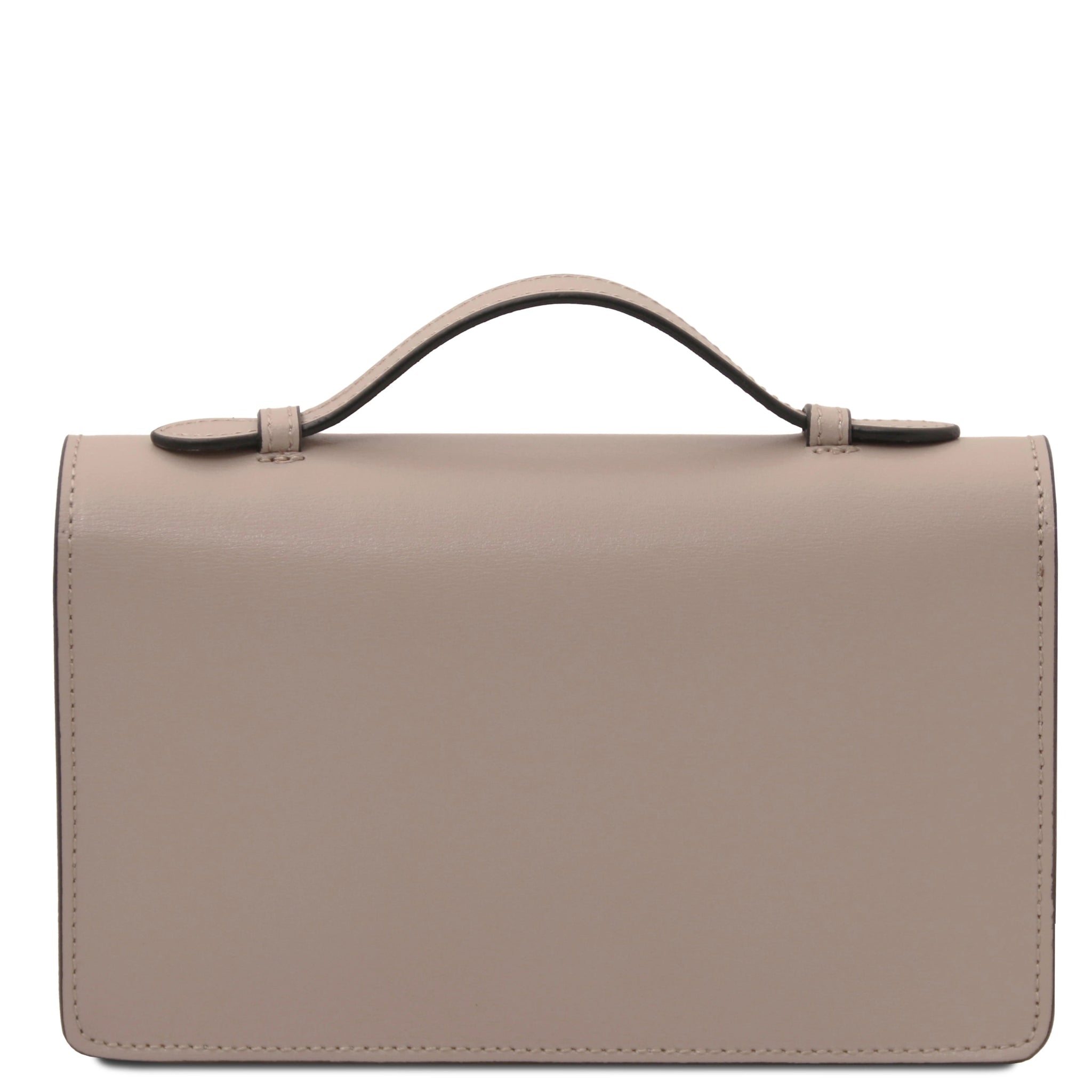Back view Opera Leather Clutch With Chain Strap in light taupe