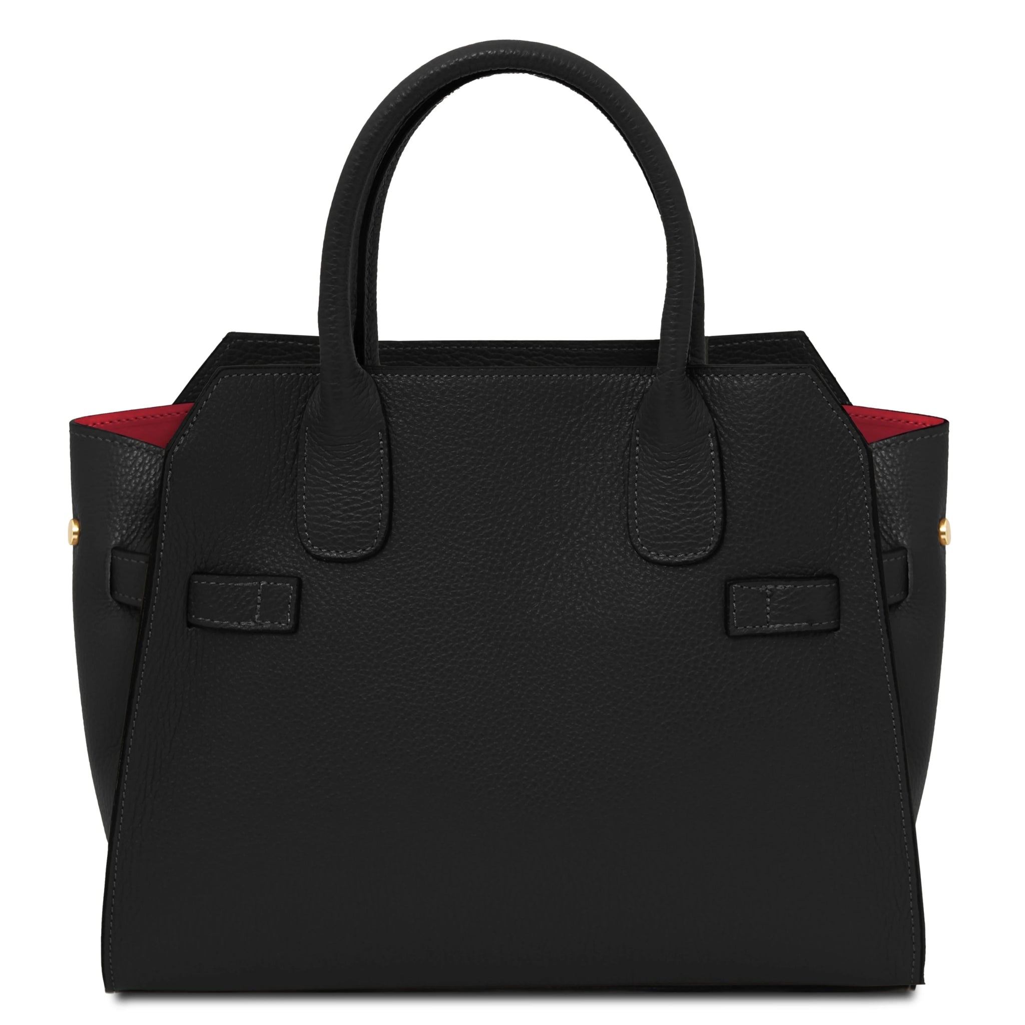 Back view Origami Italian Pebbled Leather Tote in black