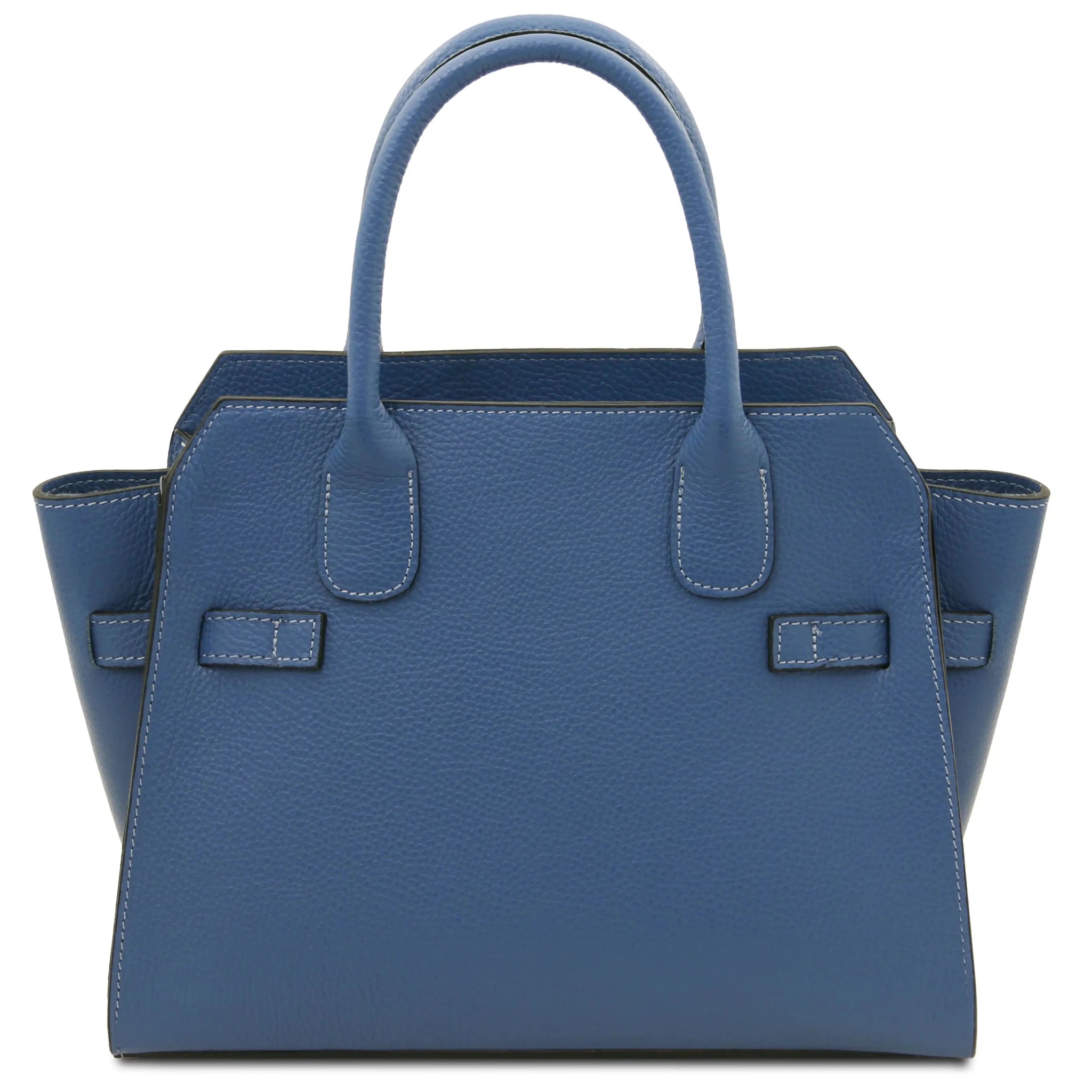 Back view Origami Italian Pebbled Leather Tote in denim