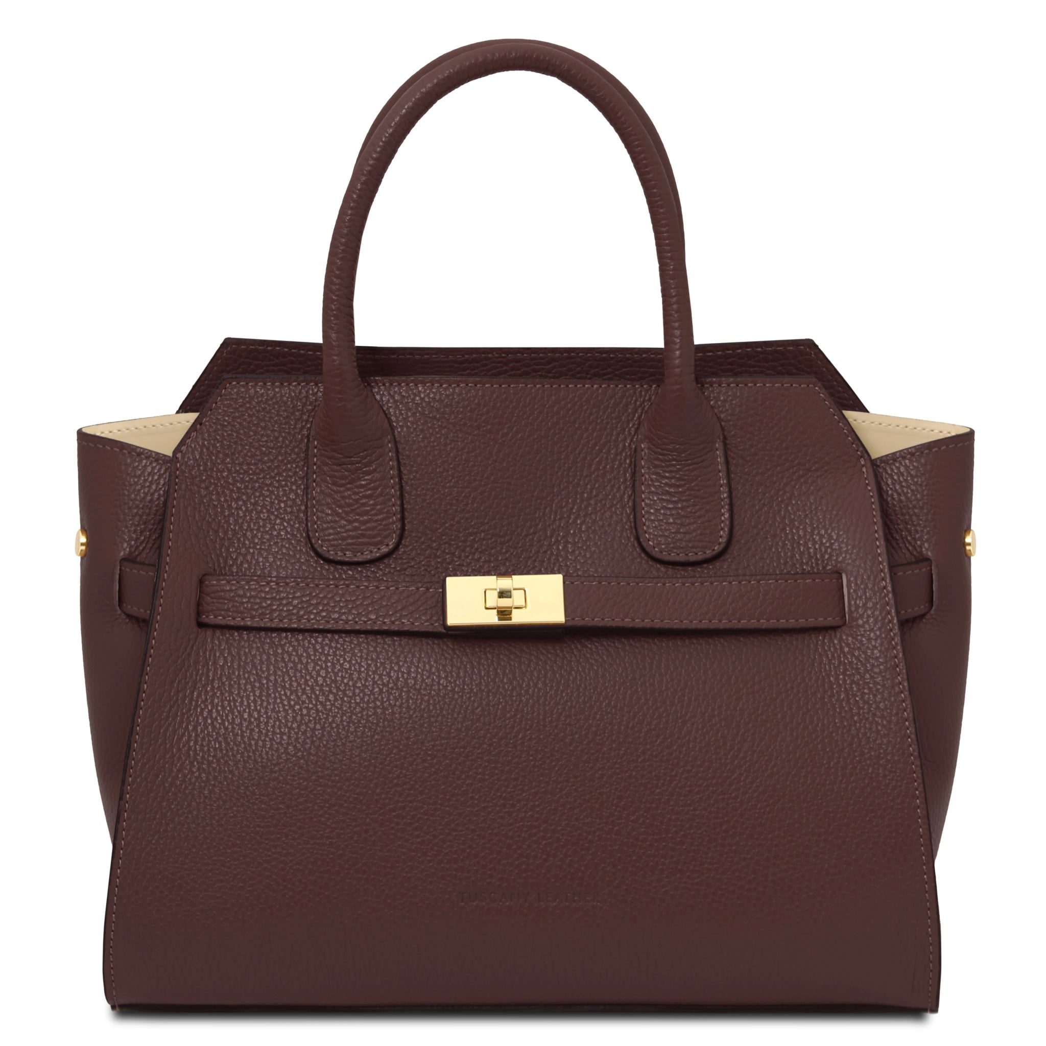 Front view Origami Italian Pebbled Leather Tote in coffee