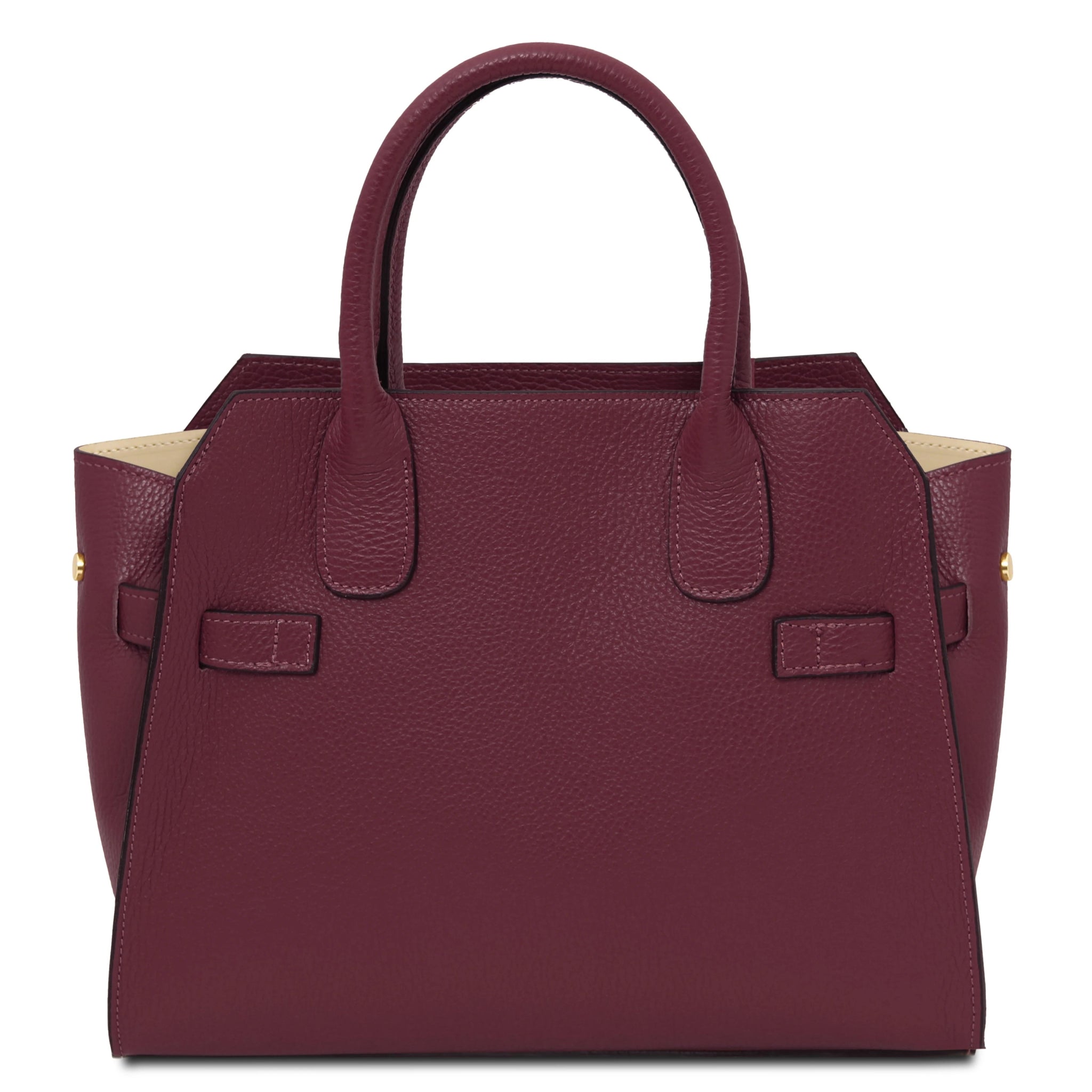 Back view Origami Italian Pebbled Leather Tote in bordeaux