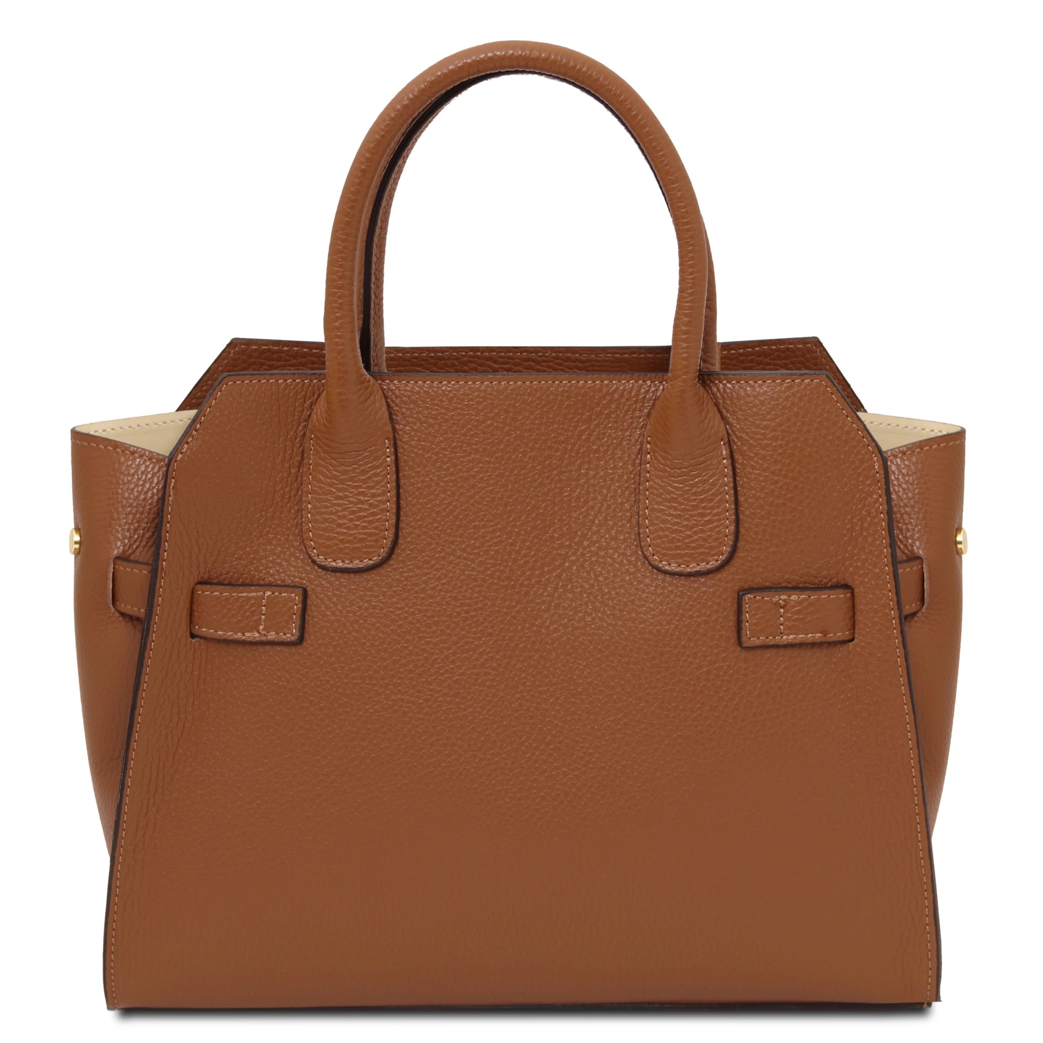 Back view Origami Italian Pebbled Leather Tote in cognac