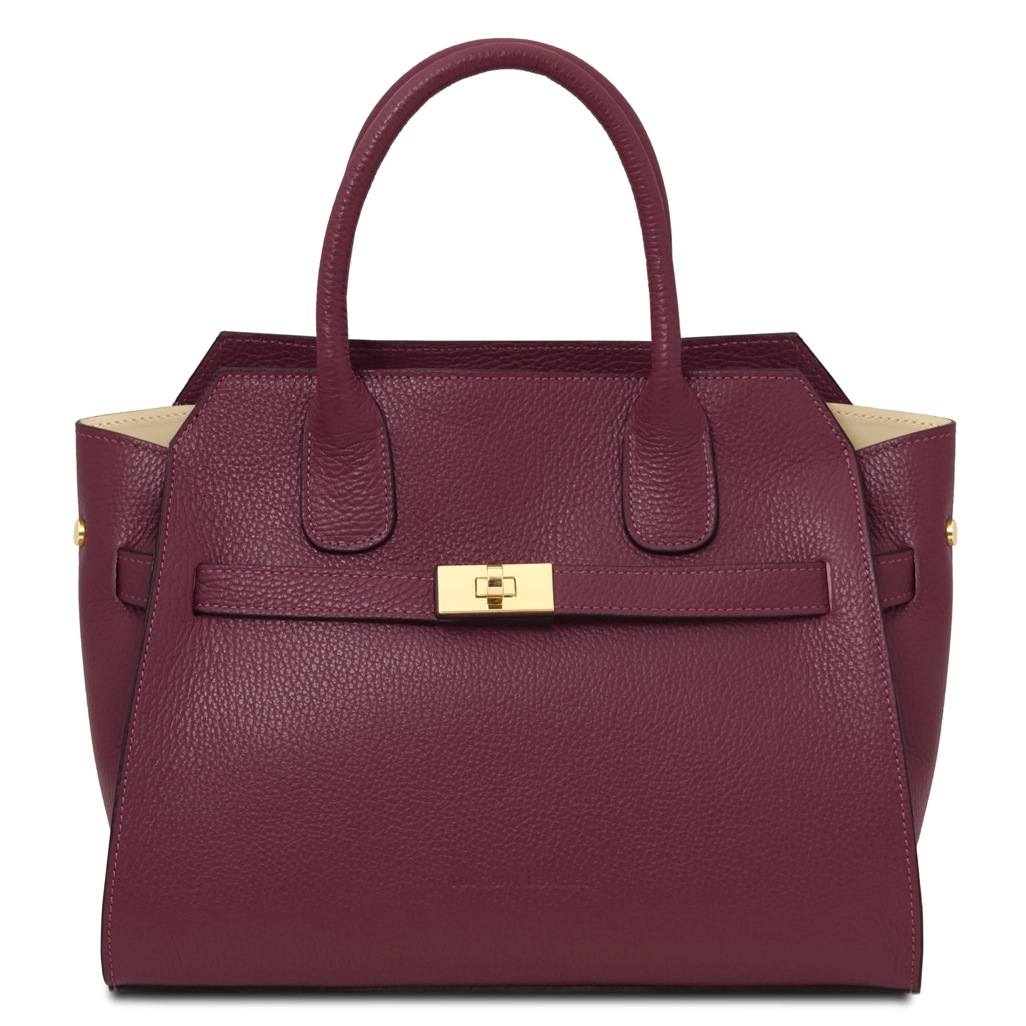 Front view Origami Italian Pebbled Leather Tote in bordeaux