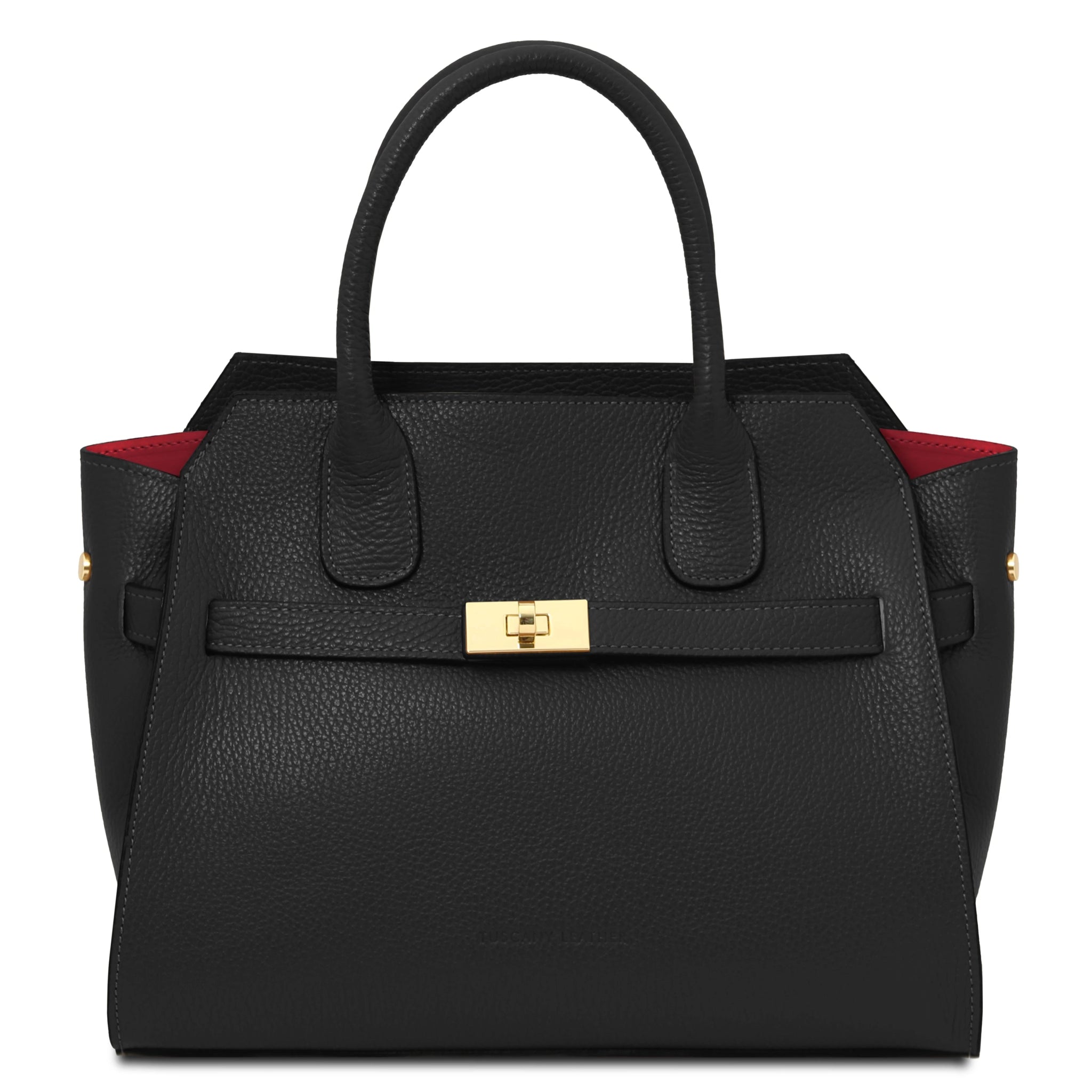 Front view Origami Italian Pebbled Leather Tote in black