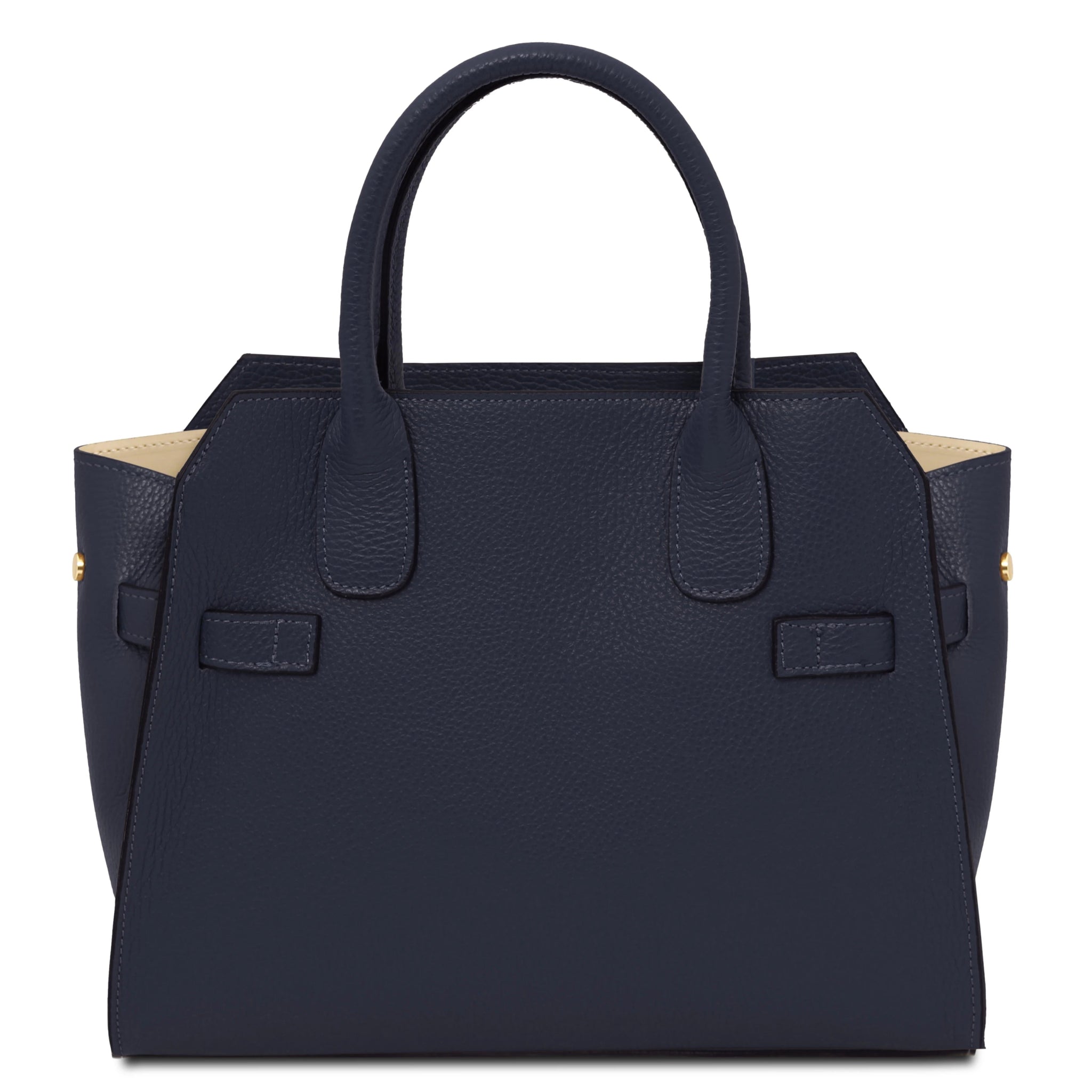 Back view Origami Italian Pebbled Leather Tote in dark blue