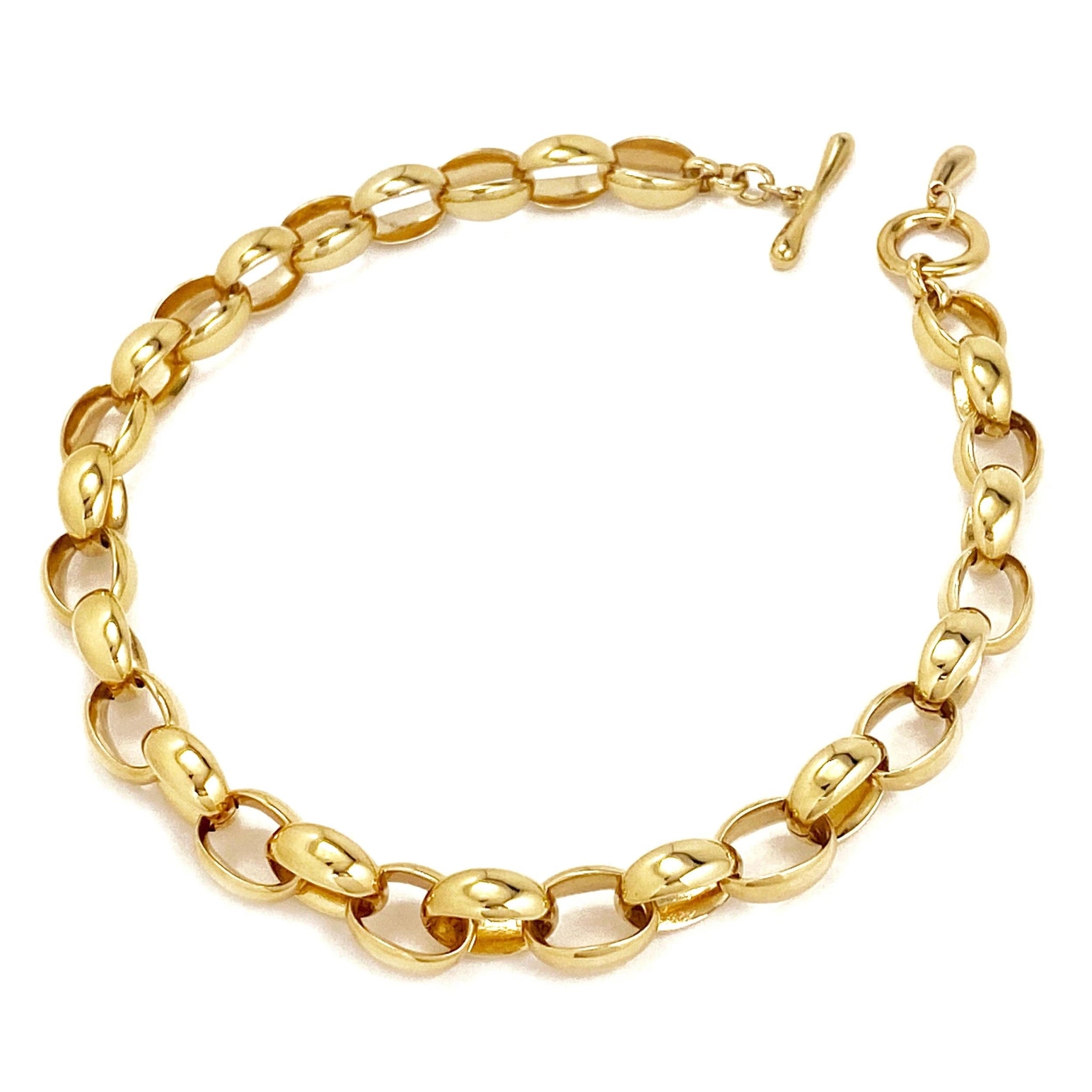 Origin Chainlink Gold Collar Necklace on a white background showing toggle closure