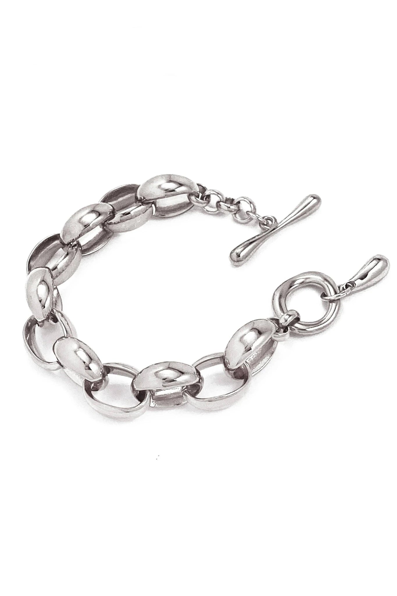 Origin Chainlink Rhodium Silver Bracelet on white background with toggle closure