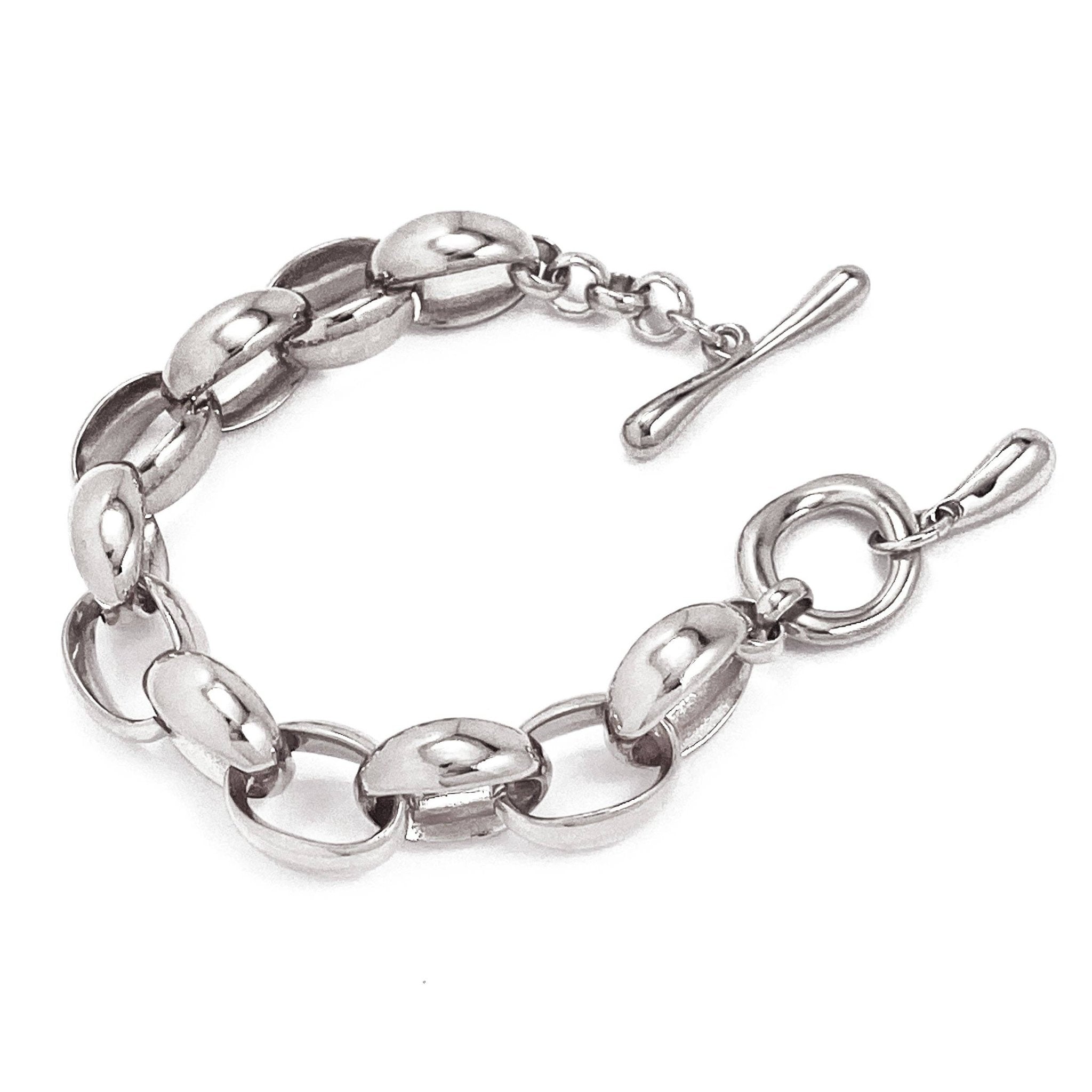 Origin Chainlink Rhodium Silver Bracelet on white background with toggle closure