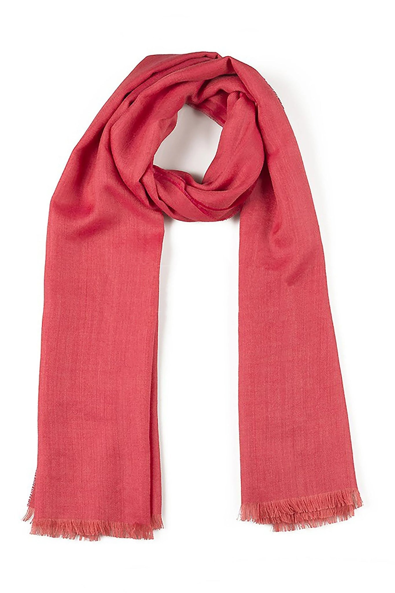 Peruvian Baby Alpaca and Silk Stole in dark coral wrapped as if it's around a neck, laying on a white background