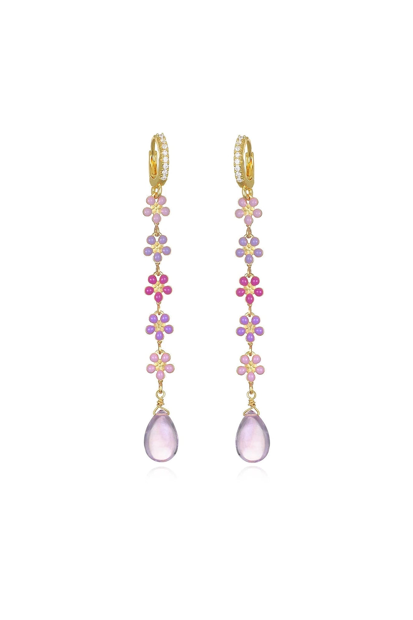 Pink Amethyst Daisy Huggie Dangle Earrings - L'Atelier Global